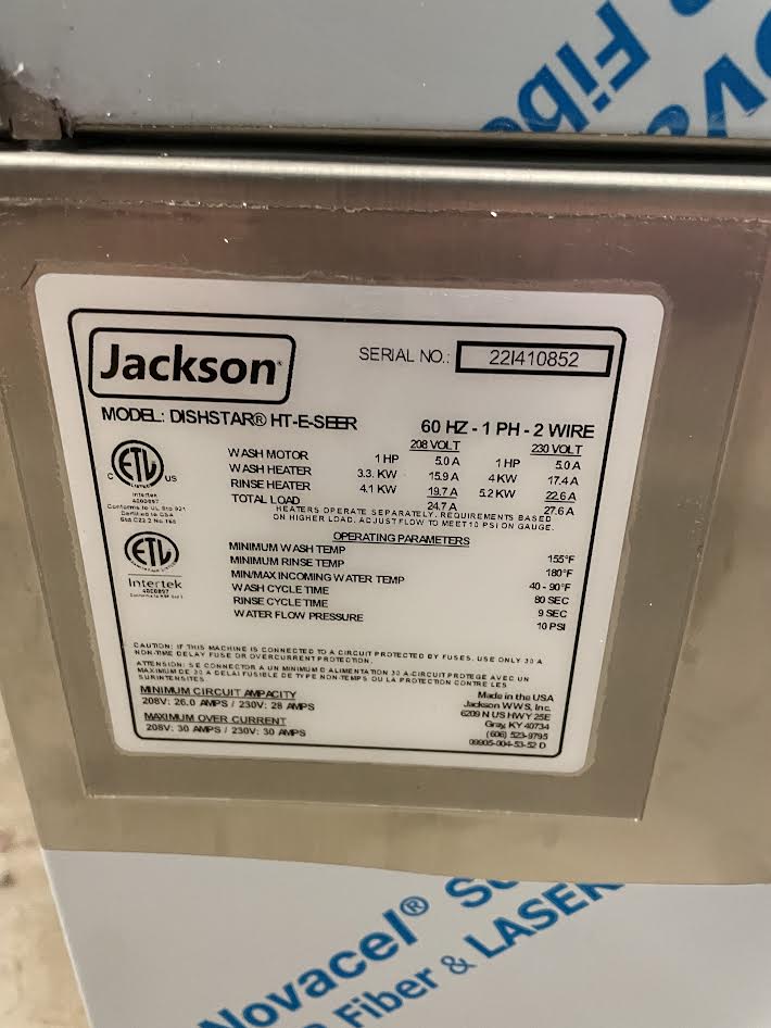 **NEW**  Dishwasher, Undercounter | Jackson | Model # Dishstar HT-E-SEER | 208/230 Volts
