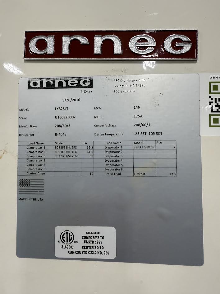 Compressor Rack w/ Condensers | Arneg | M# LX32SMT | 208V 3PH | R404a