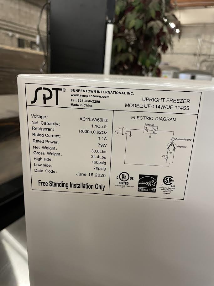New Upright Freezer | SPT | UF-114W | Ser # Varies | 115 Volt | Buy in Bulk