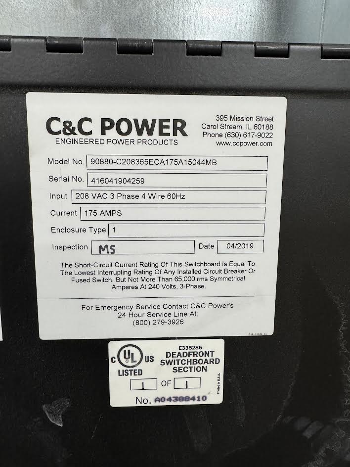 UPS Maintenance Bypass | C&C Power | Model # 90880-C208365ECA175A15044MB  | 208 Volt