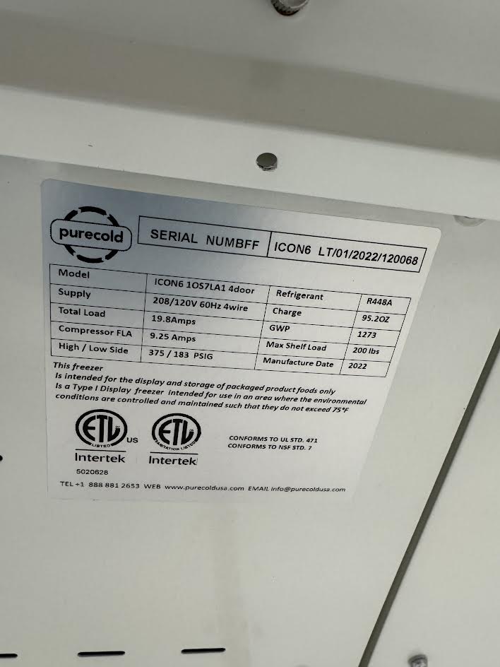 Self Contained Glass 8-Door Run Freezer | Purecold | M# ICON6 1OS7LA1 (2) 4door | 208/120V