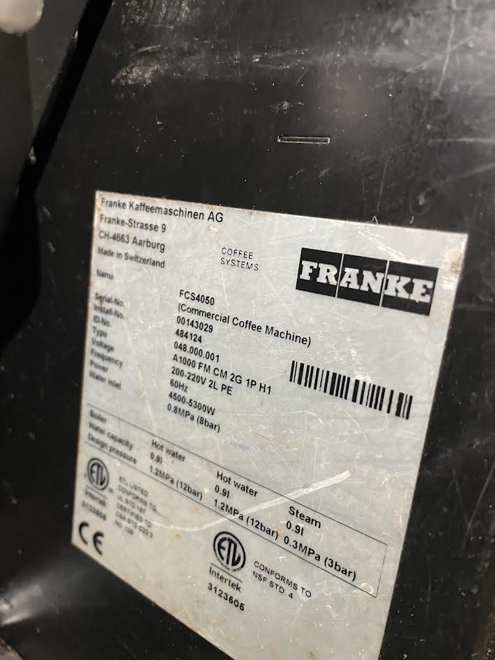 Espresso System | Franke | Model # A1000 | 200-220 Volt