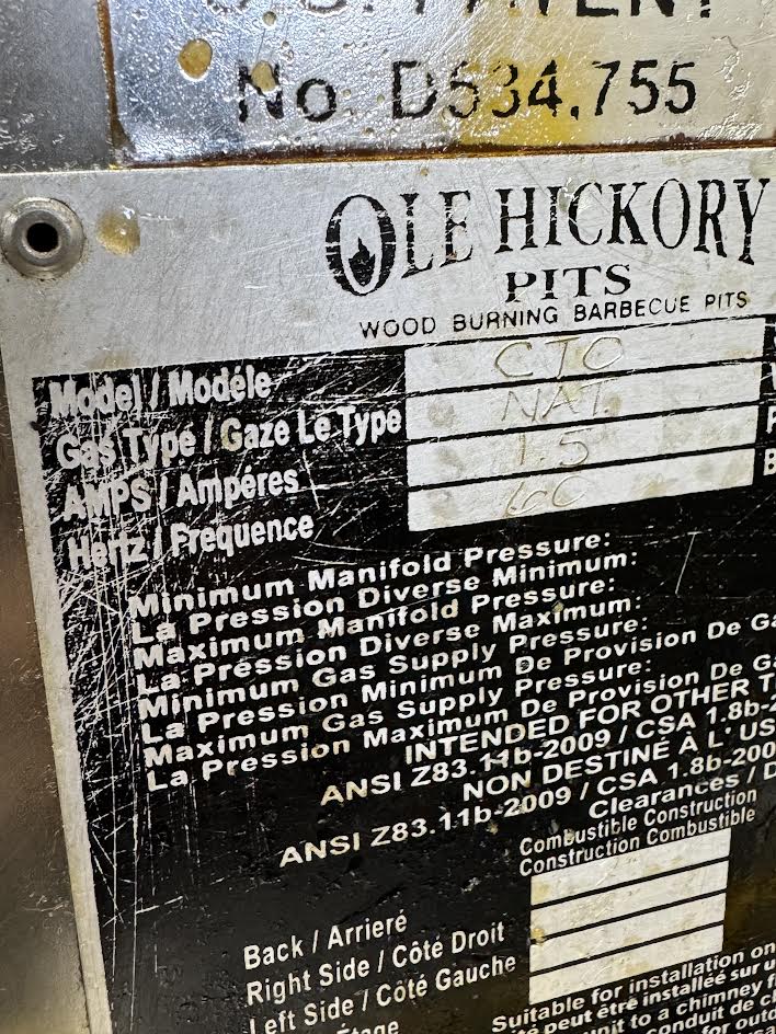 BBQ Smoker Convection Tri Oven | Ole Hickory | M# CTO | NAT GAS