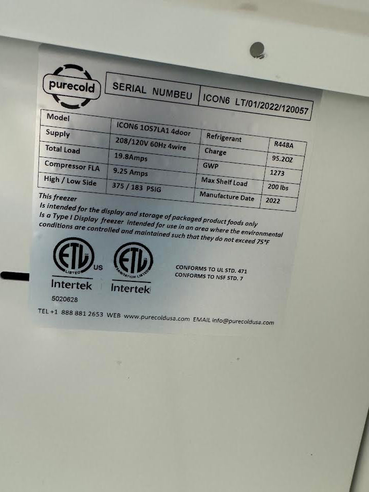 Self Contained Glass 4-Door Freezer | Purecold | M# ICON6 1OS7LA1 4door | 208/120V