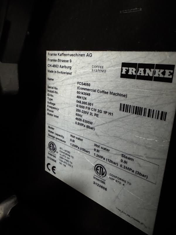 Espresso System | Franke | Model # A1000 | 200-220 Volt