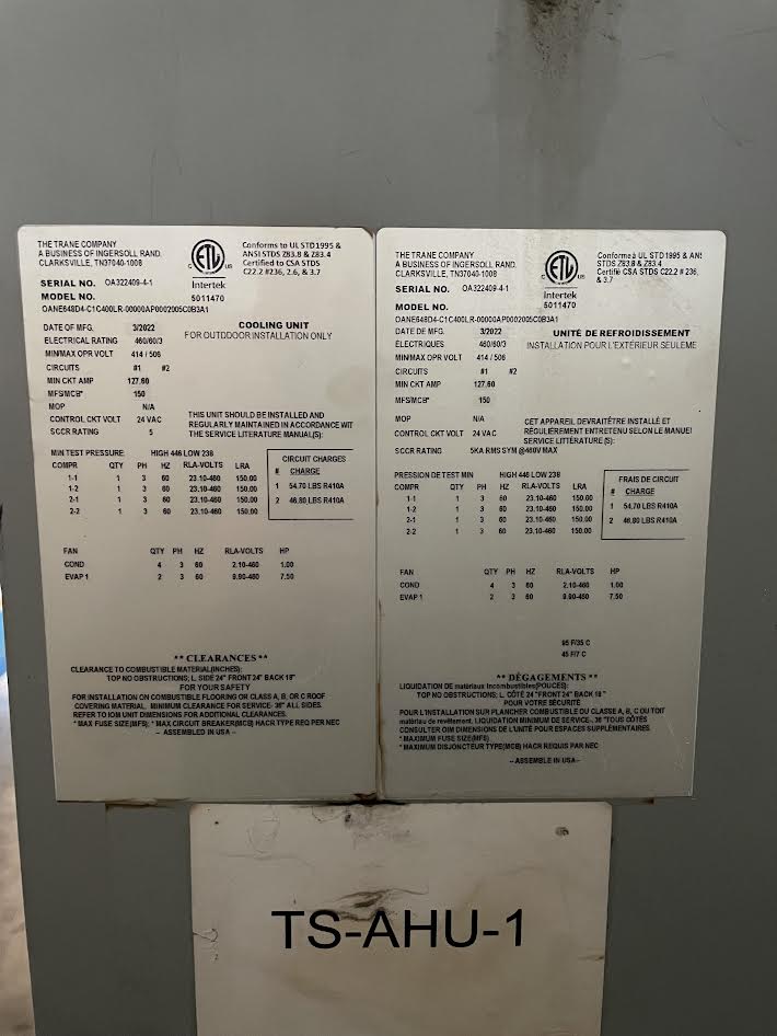 Horizon Outdoor Air Unit HVAC | Trane | Model # OANE648D4-C1C400LR-00000AP0002005C0B3A1 | 460/60/3 Volt