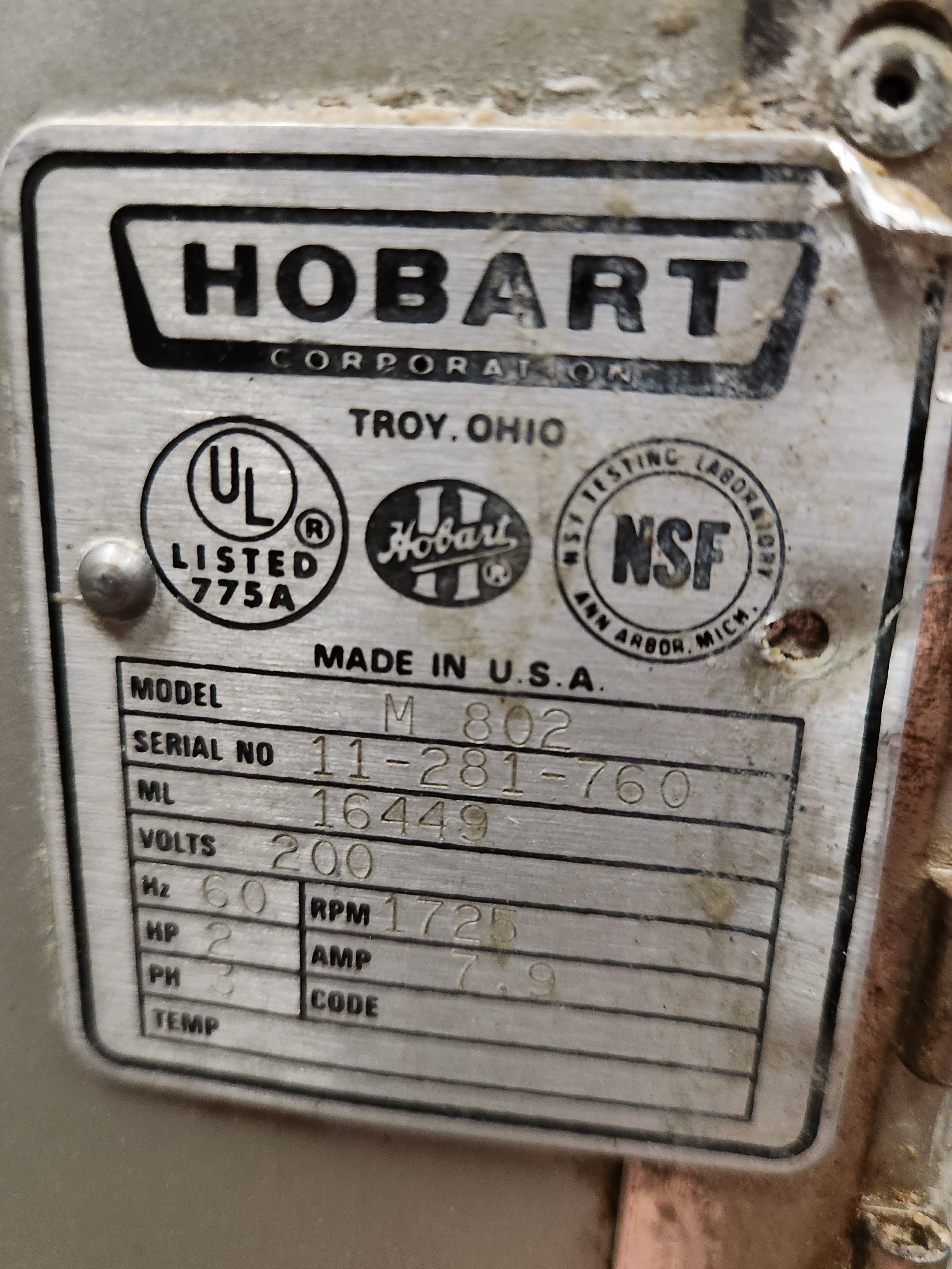 80QT Planetary Mixer | Hobart | Model # M-802 | 230 Volt