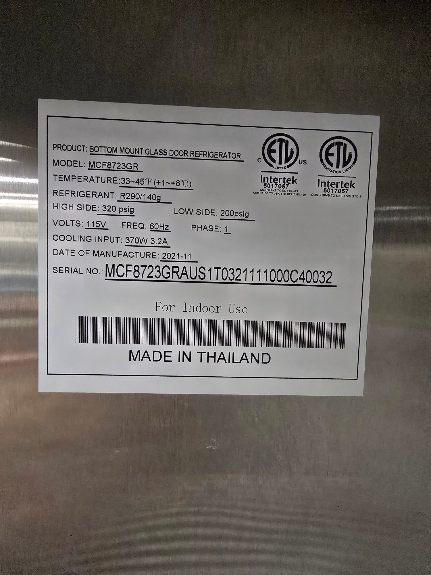 ATOSA | MCF8723GR | COMMERCIAL REFRIGERATOR MERCHANDISER | 43.8 CU