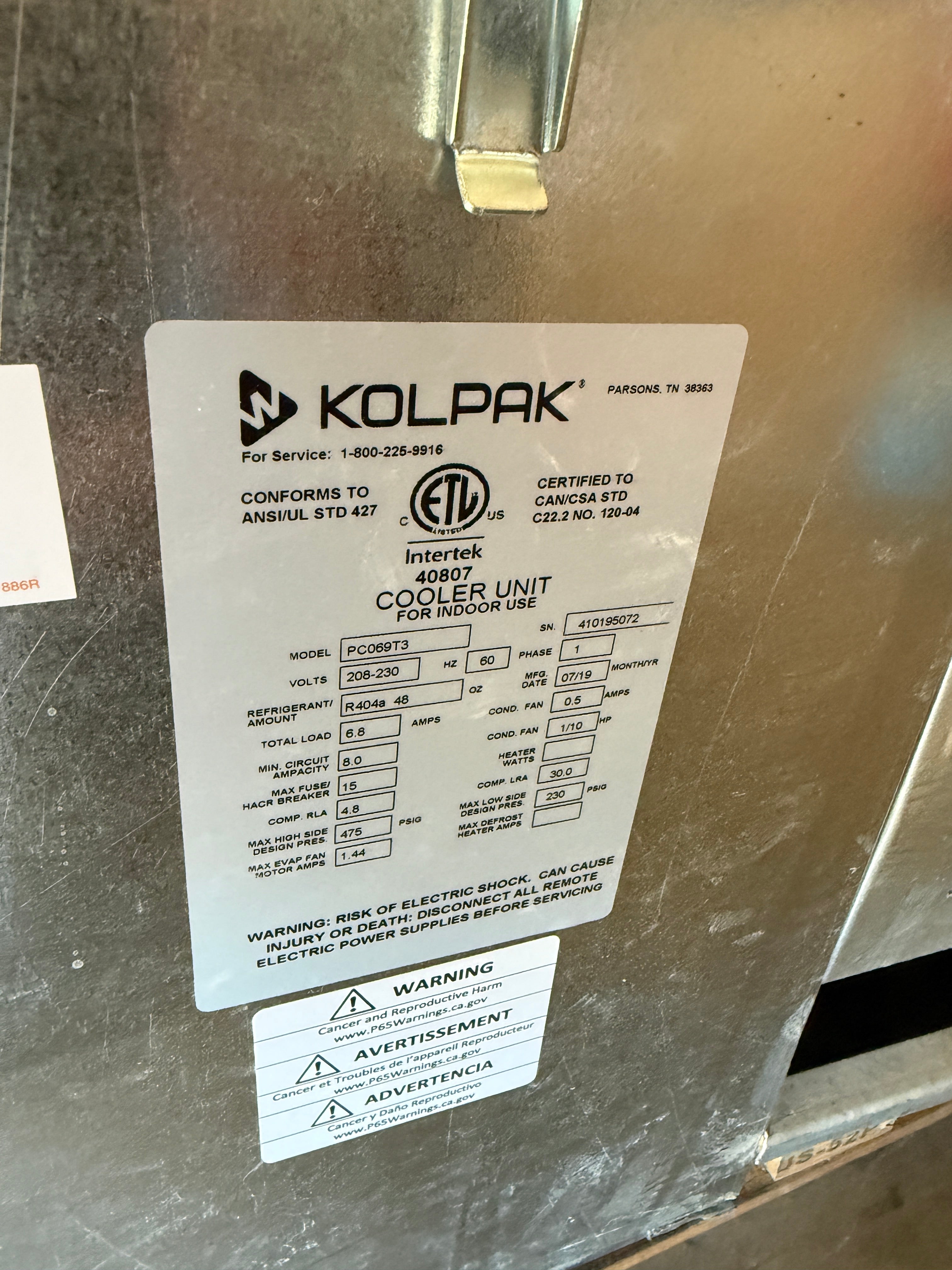 Self Contained Walk in Freezer | Kolpak | Model # PC069T3 | 208-230 Volt