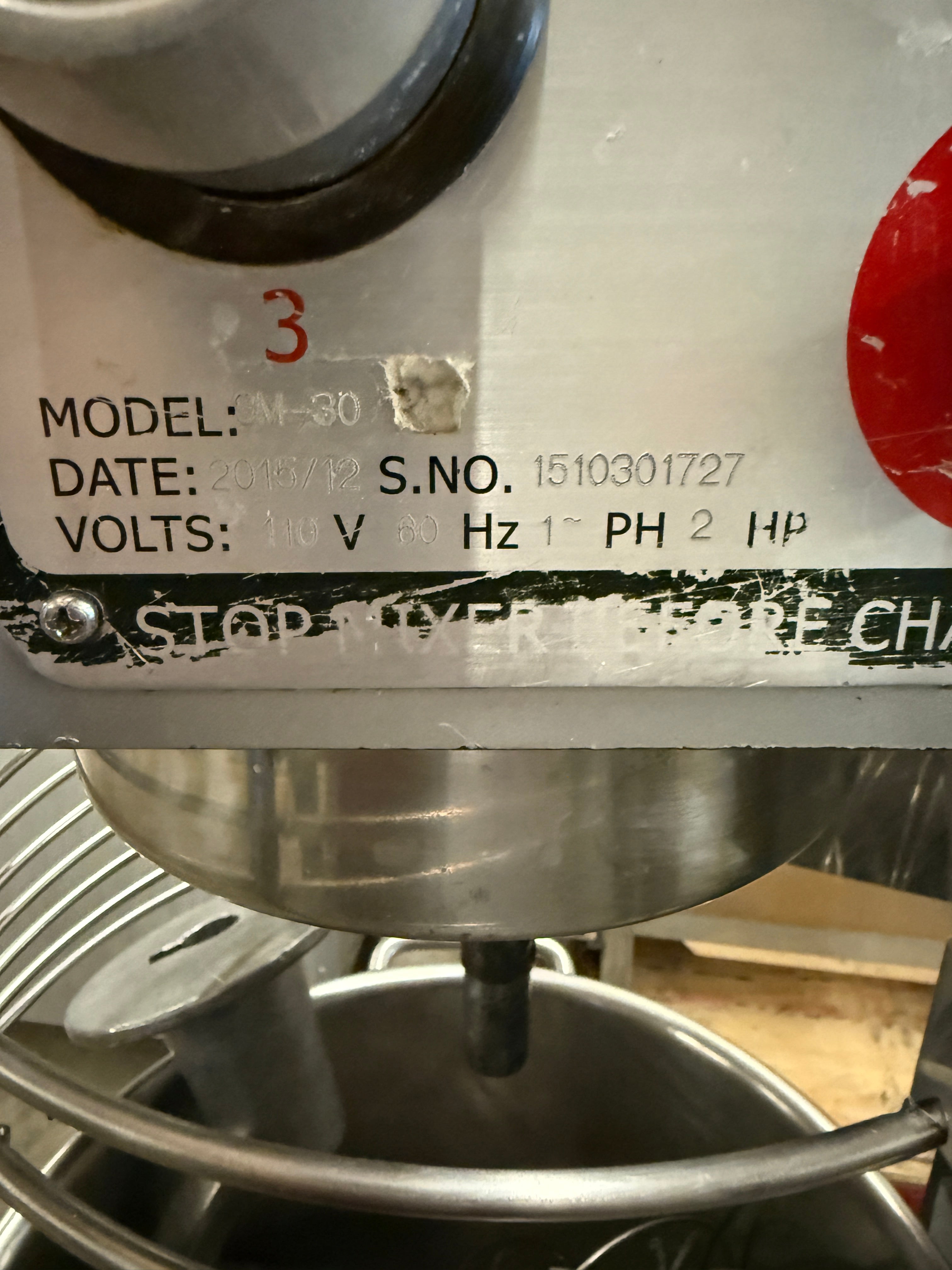 30qt Planetary Mixer | Uniworld | Model # SM-30 | 110 Volt 2 phase