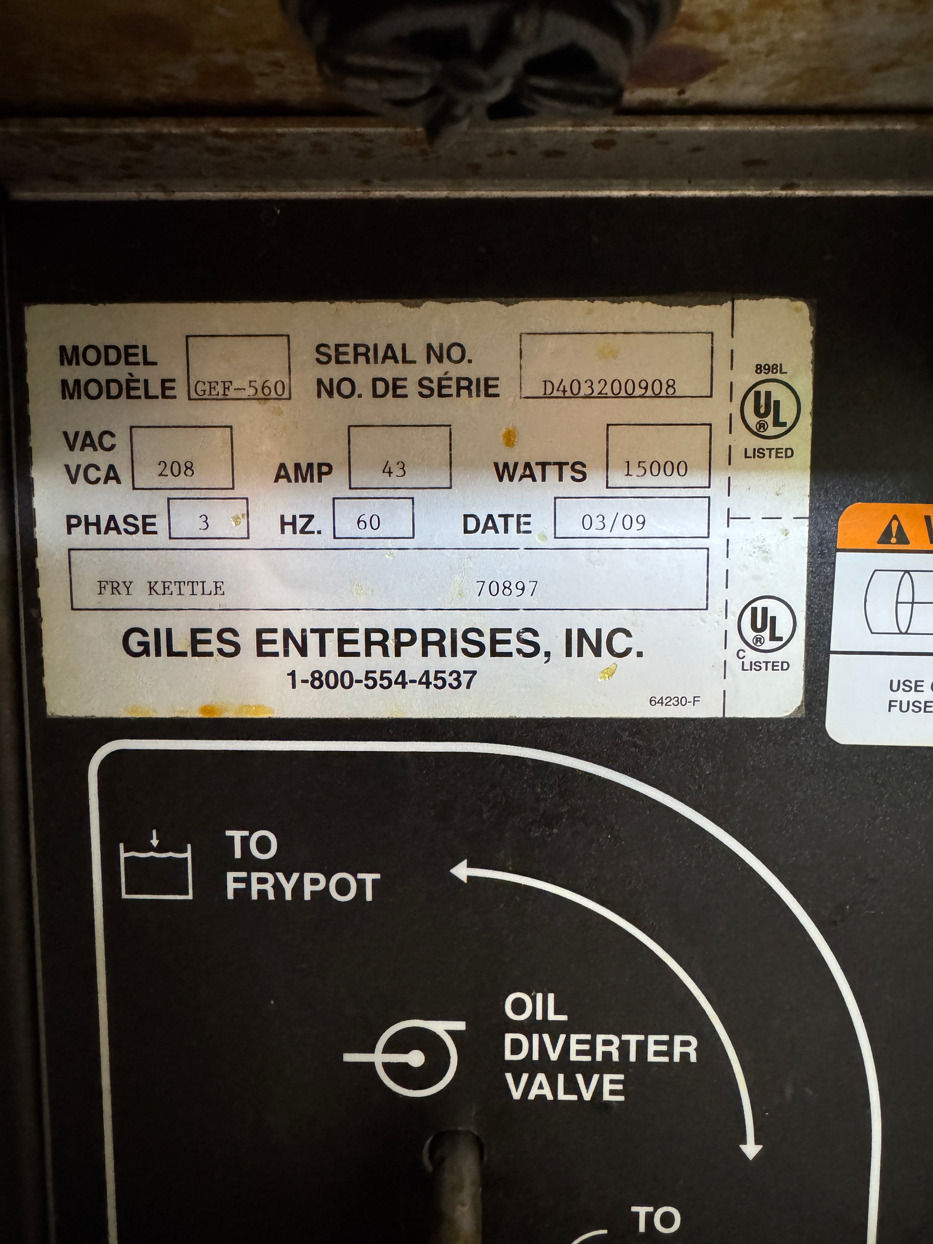 Electric Kettle Fryer | Giles | Model # GEF-560 | 208 Volts 3 phase