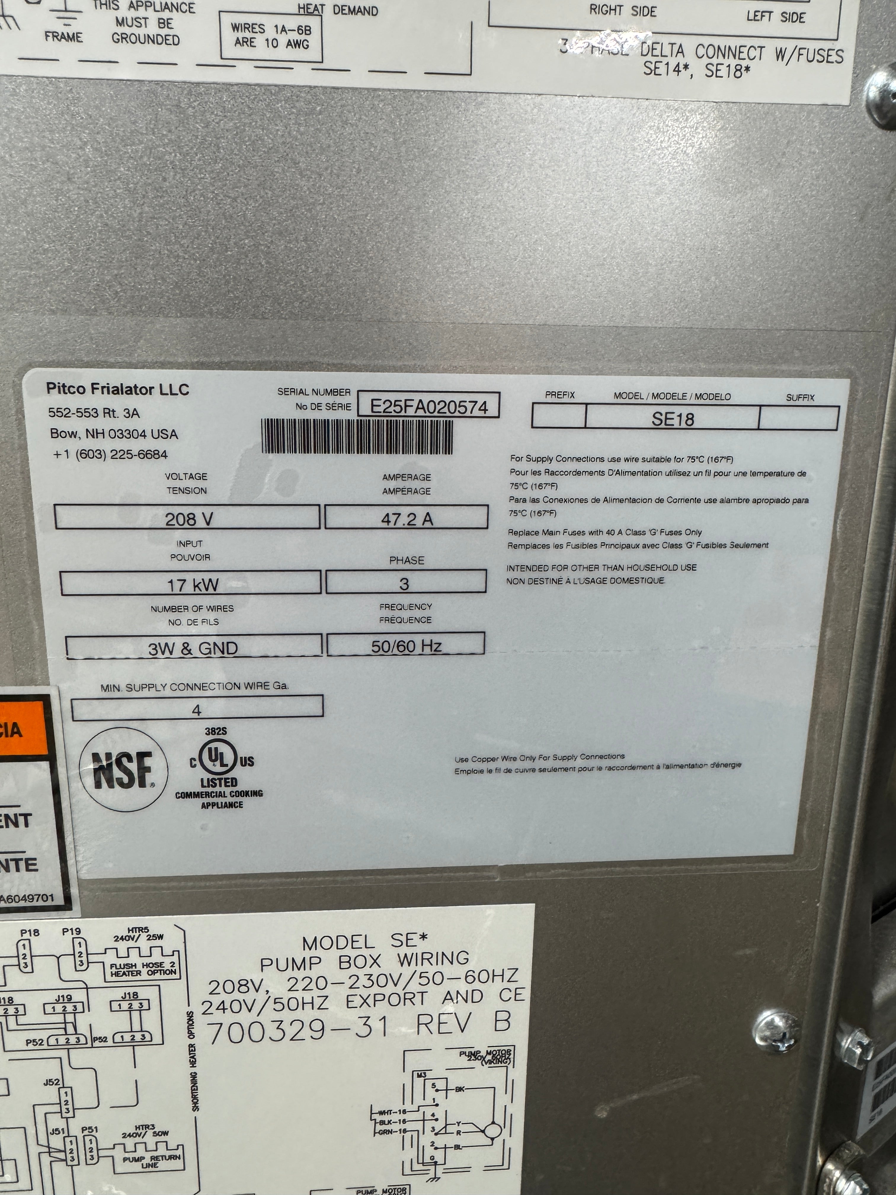 Electric Fryer 2 Vat Design | Pitco | Model # SE18 | 240 Volt 3 phase