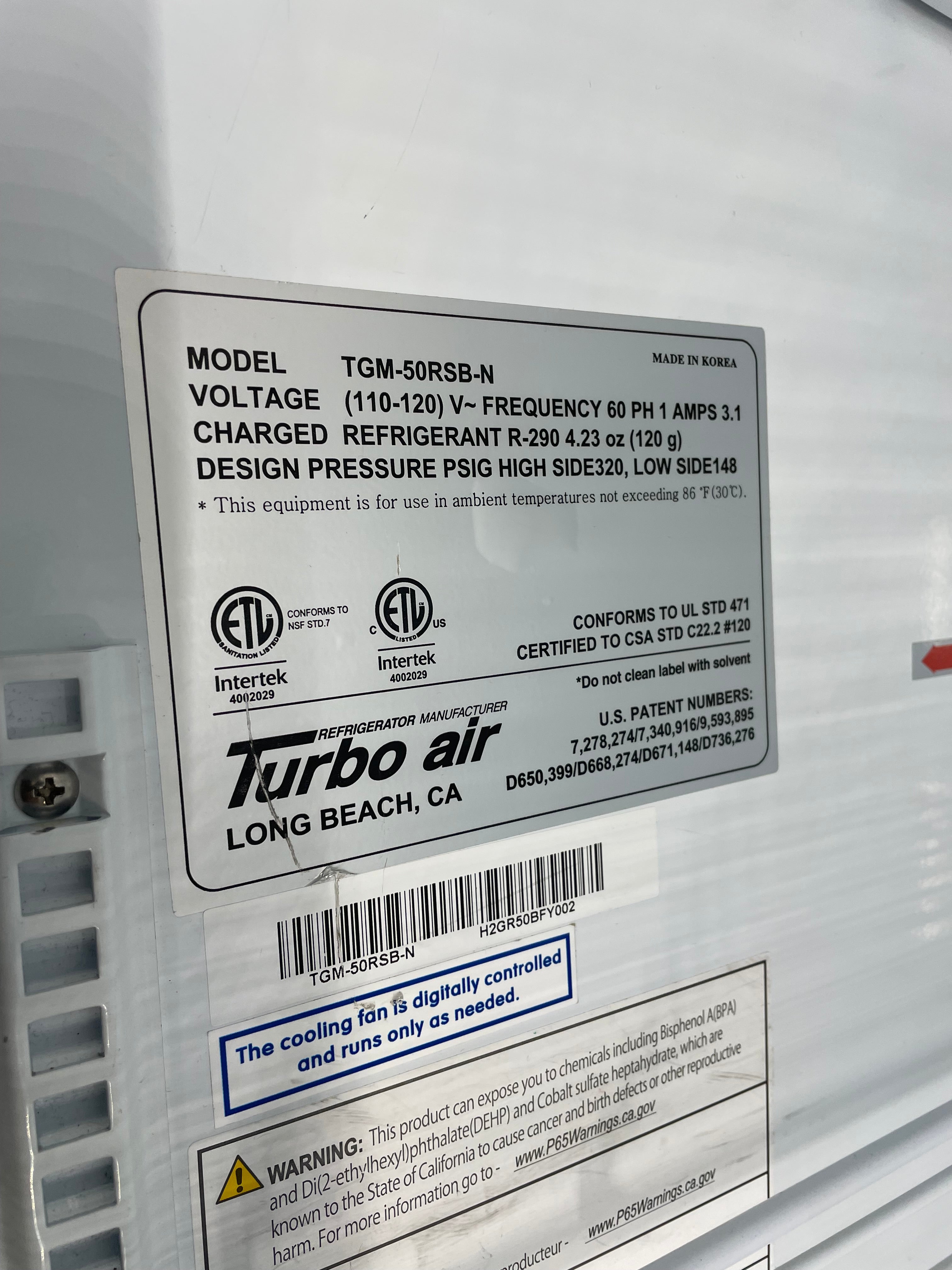 Turbo Cooler | Turbo Air | Model # TGM-50RSB-N | 120 Volts