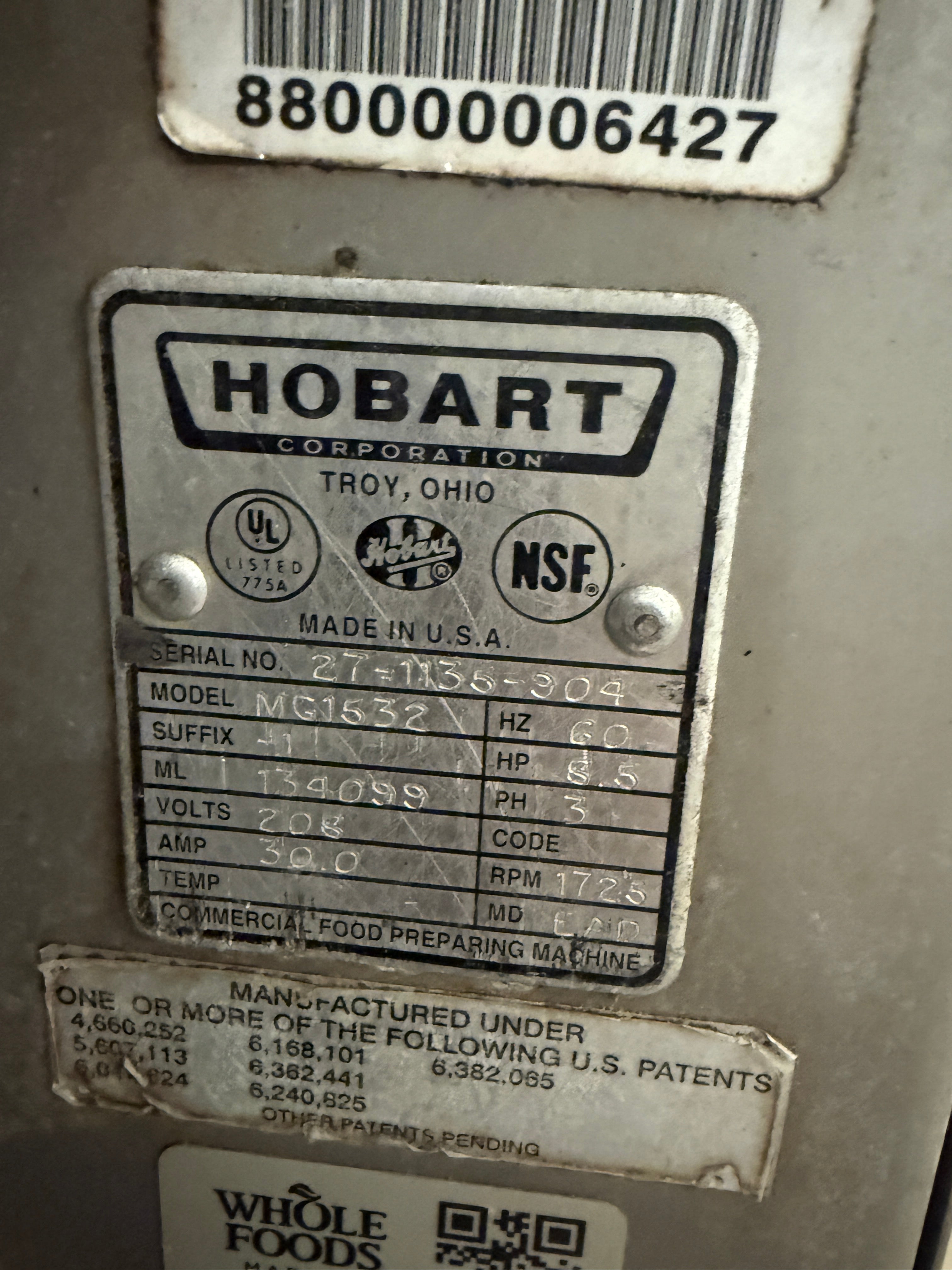 Mixer-Grinder | Hobart | Model # MG1532 | 208 Volts