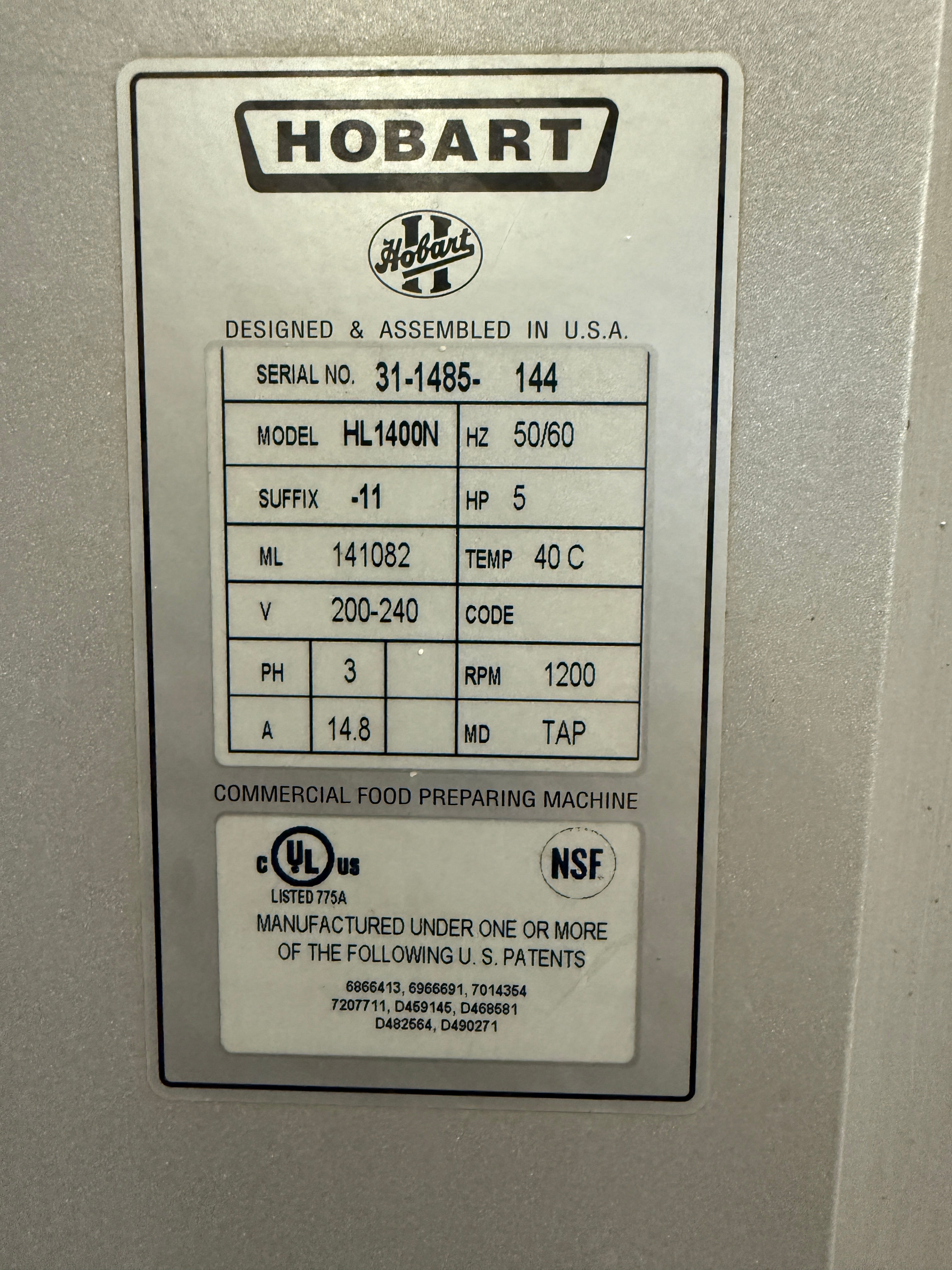 140qt Planetary Mixer | Hobart | Model # HL1400N | 240 Volt