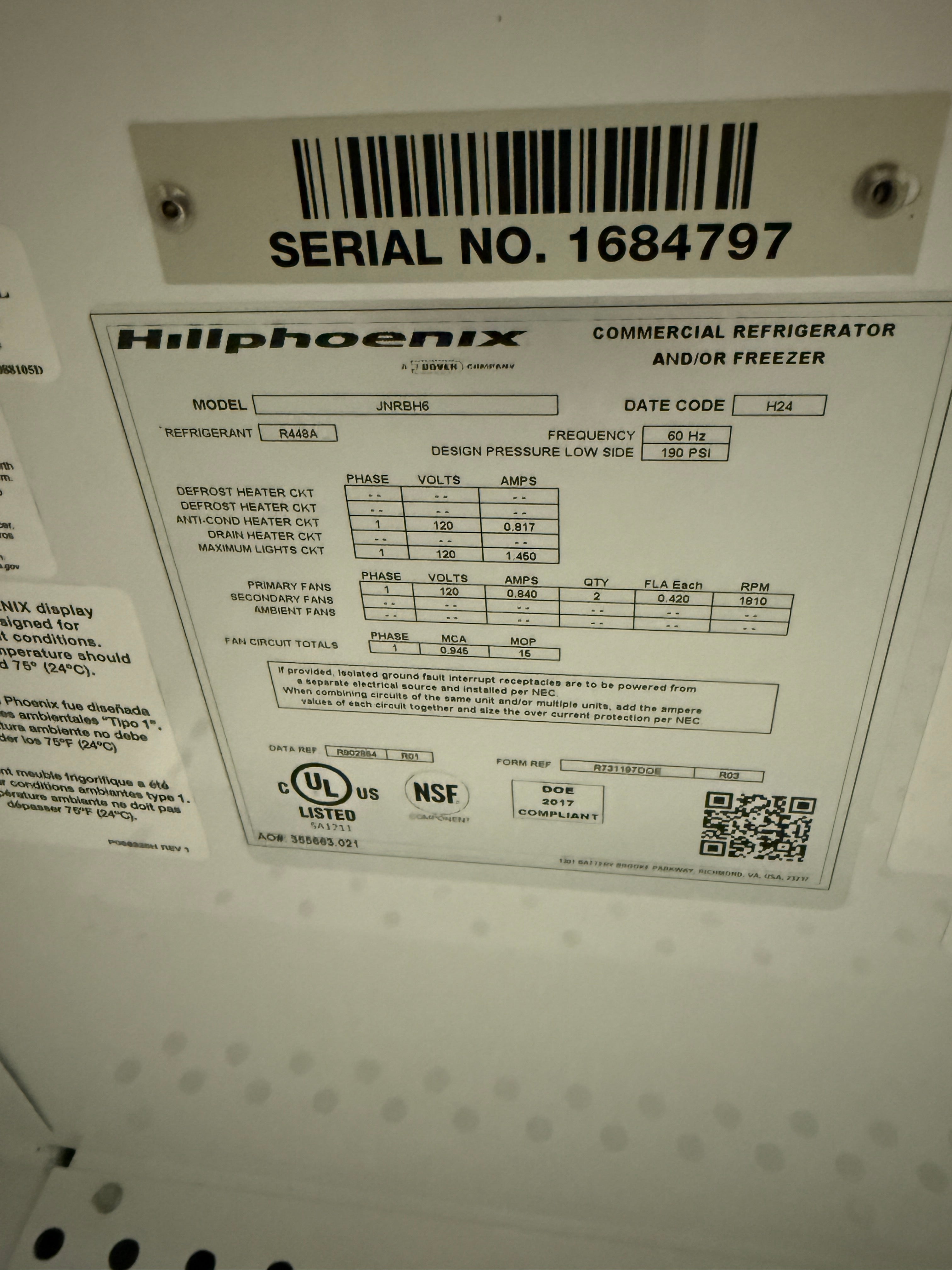 Medium Temp Cooler Remote Cooled 2024 (NEW) | Hillphoenix | Model # JNRBH6 | 120 Volt single phase