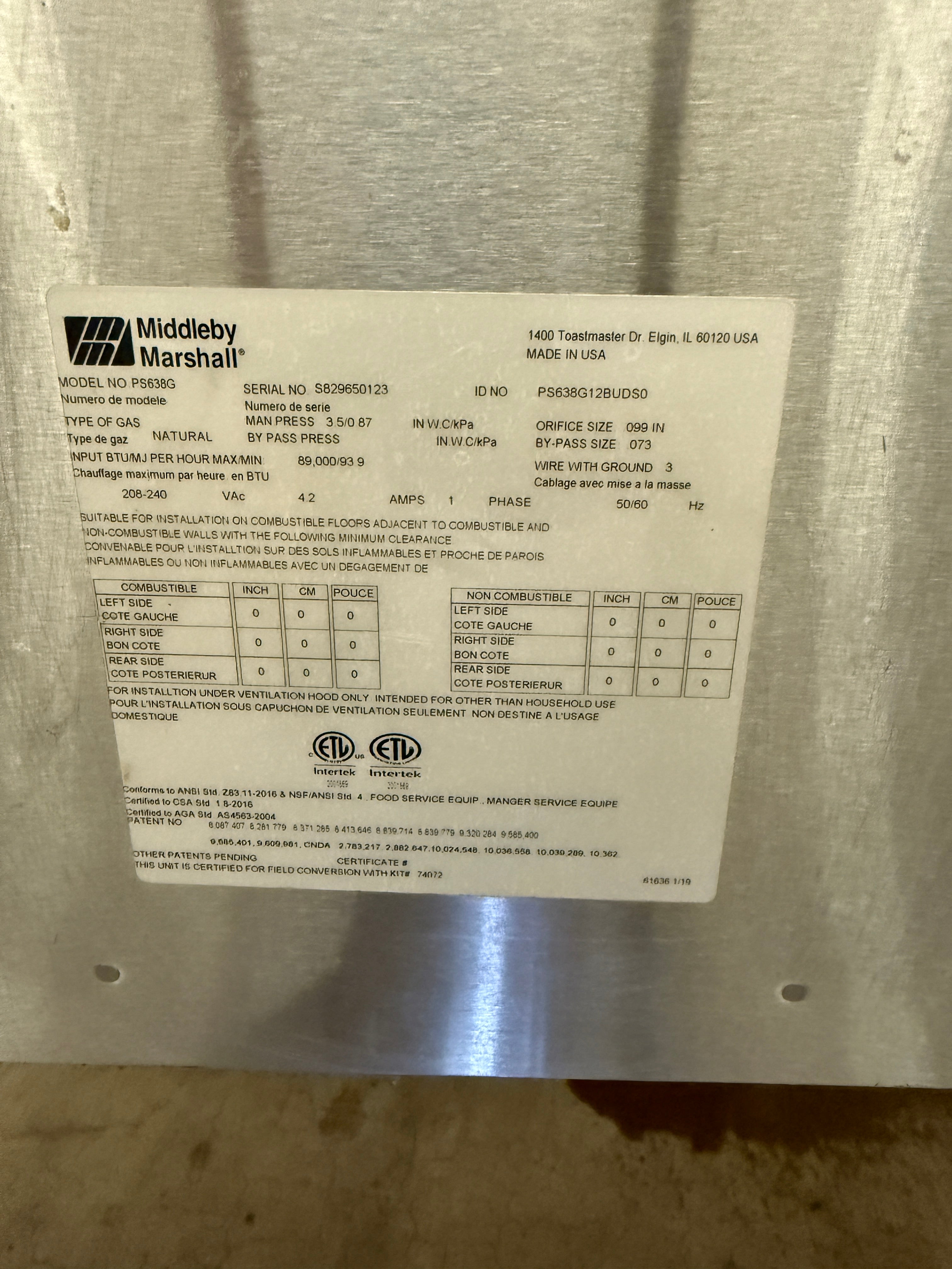 Pizza Oven | MIddleby Marshall | Model # (DZ33T 208V 3 Phase) & (PS638G NG)