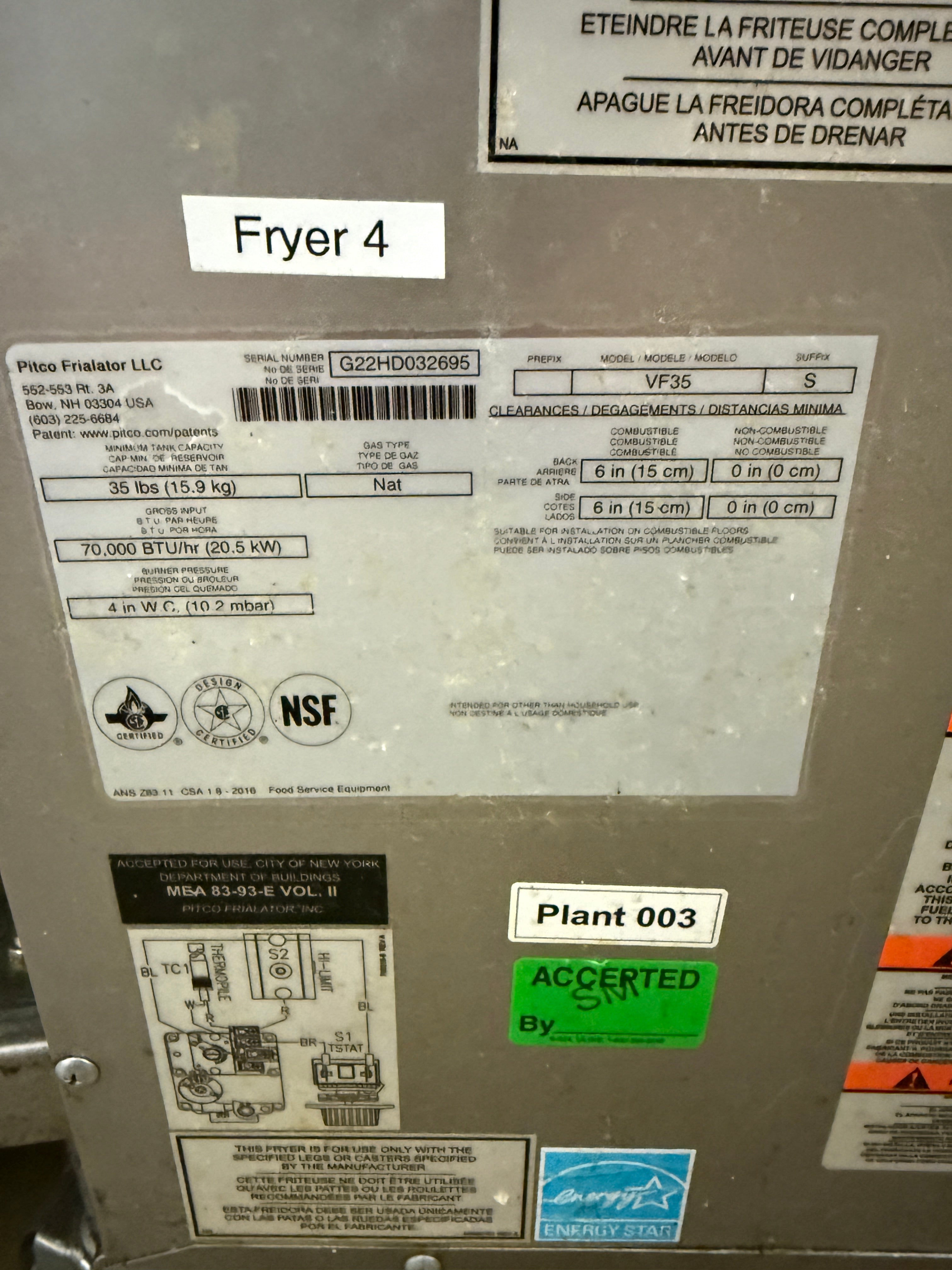 Fryer | Pitco | Model # VF35 | NG