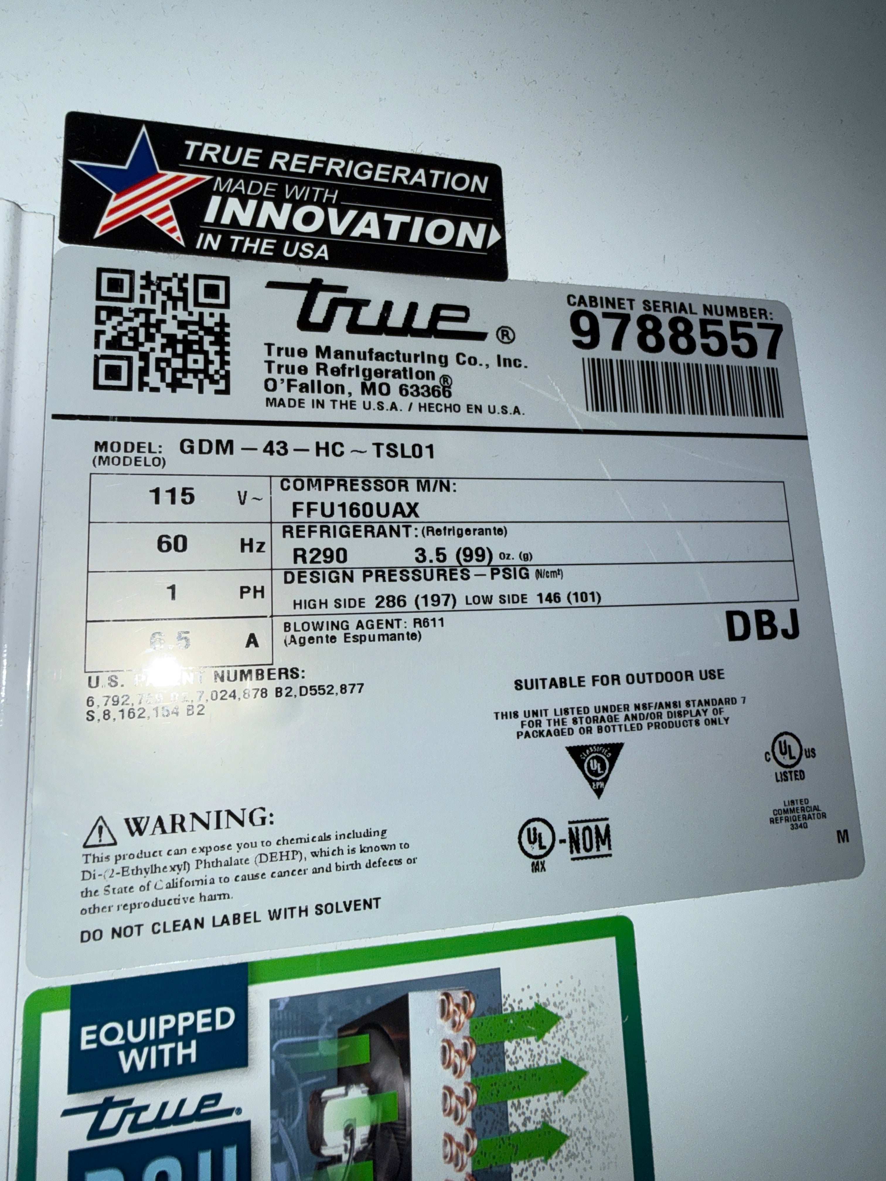 Cooler | True | Model #GDM-43-HC-TSL01 | 120 Volt single phase