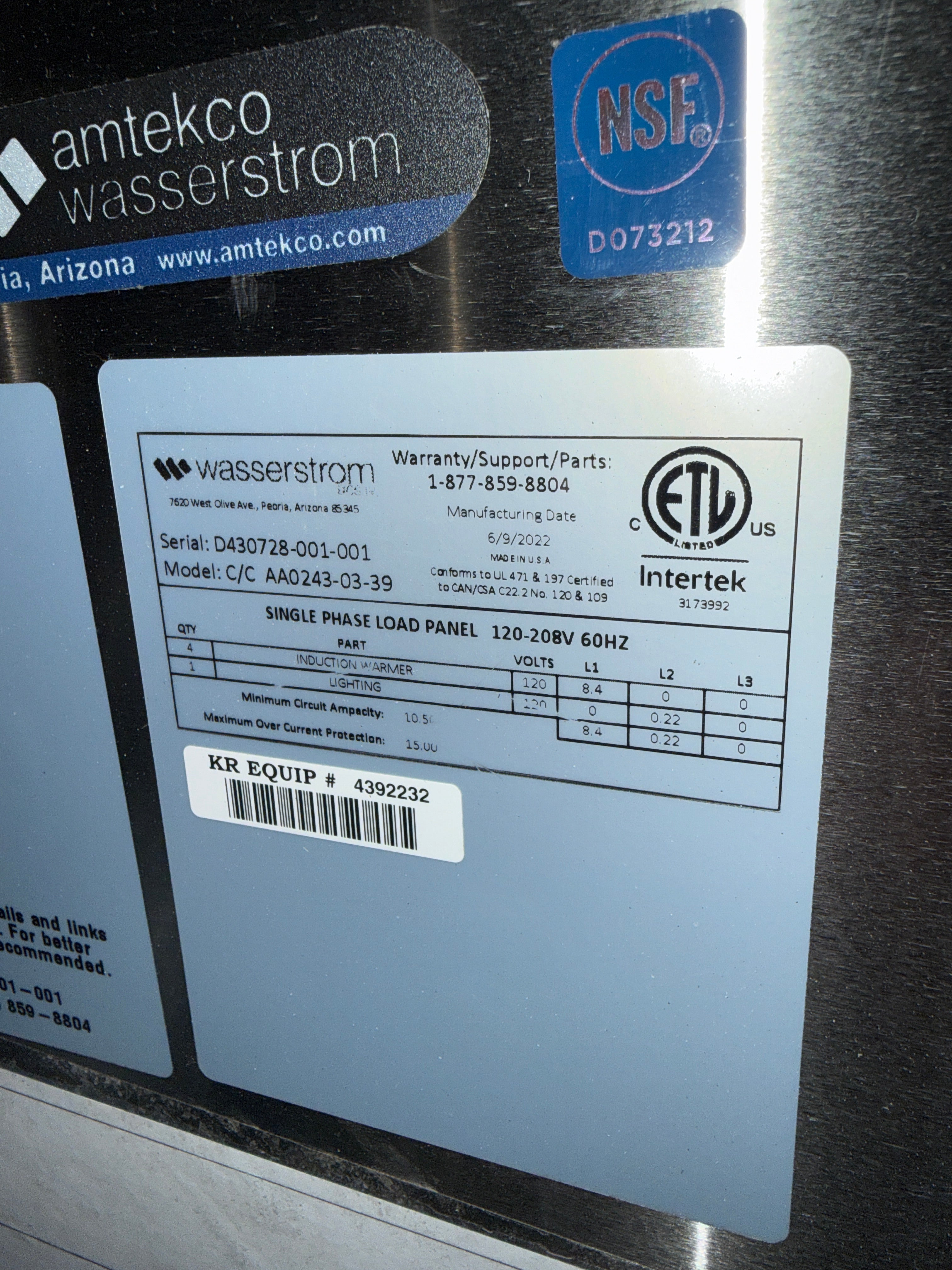 Food-service serving line unit | Wasserstrom | Model # AA0243-03-39 | 120 Volt Single phase