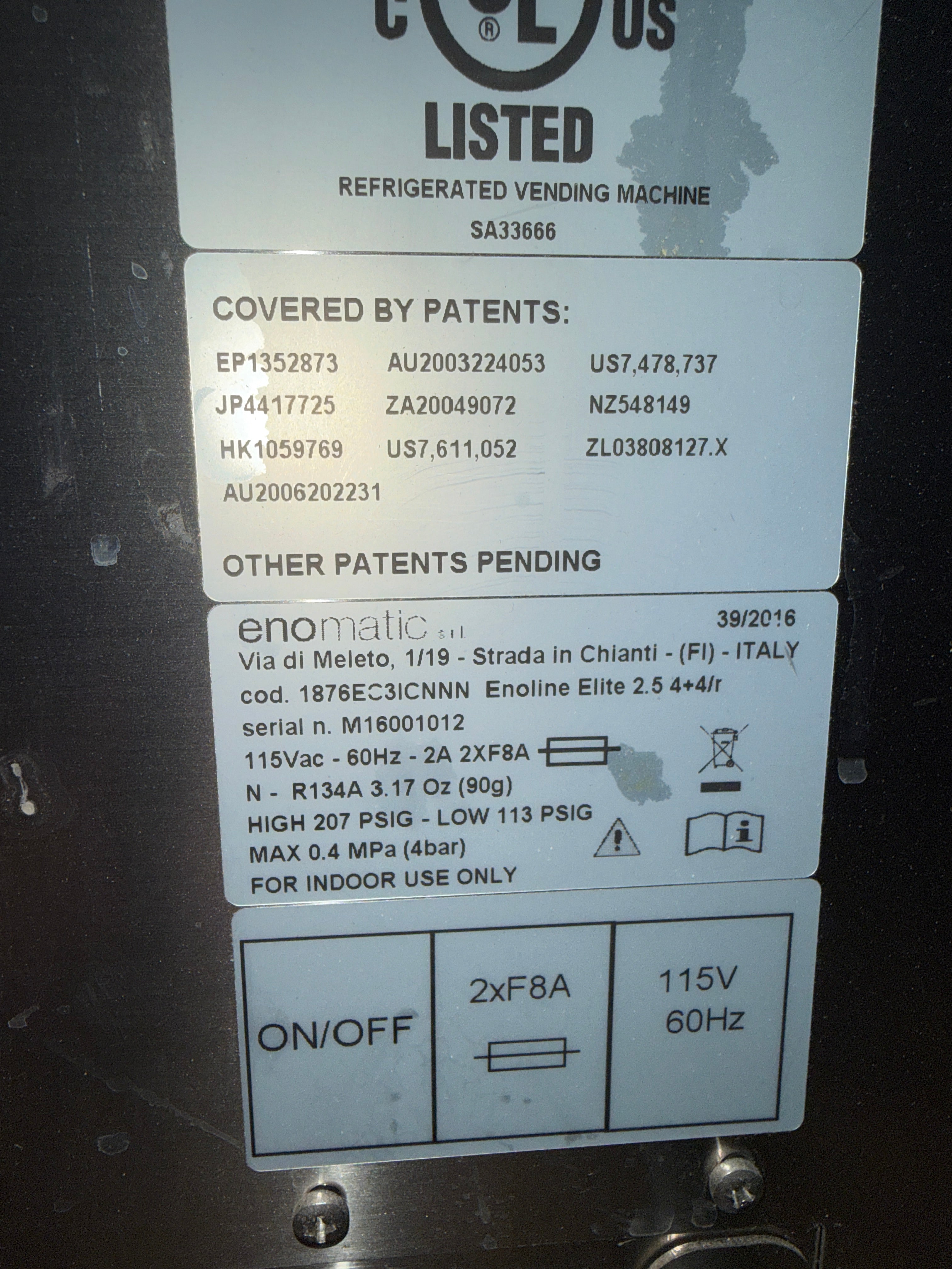 8 Bottle Wine Dispenser | Enomatic | Model # 1876EC3ICNNN | 115 Volt