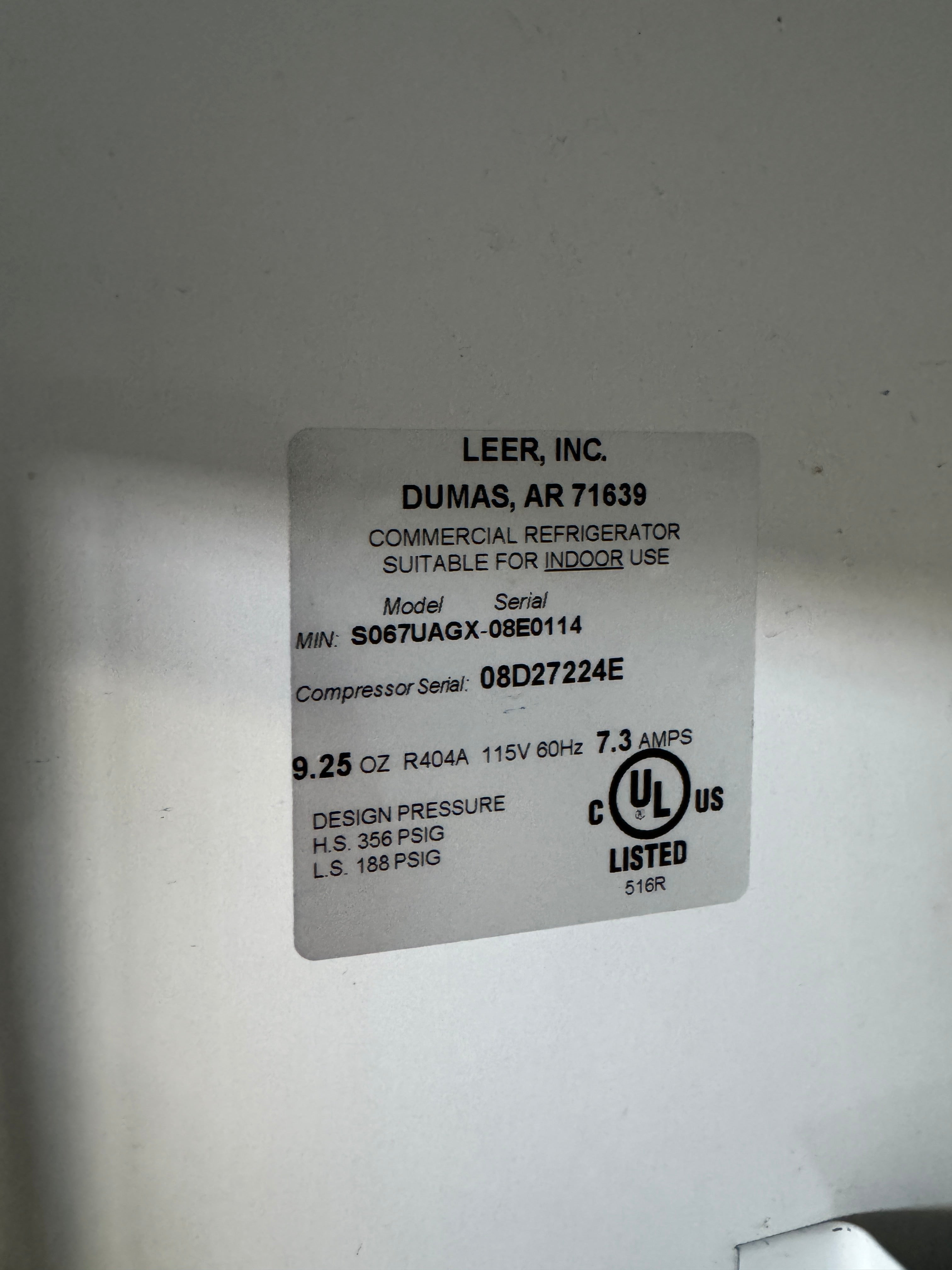 Indoor Ice Merchandiser | LEER | M#S067UAGX | 115V