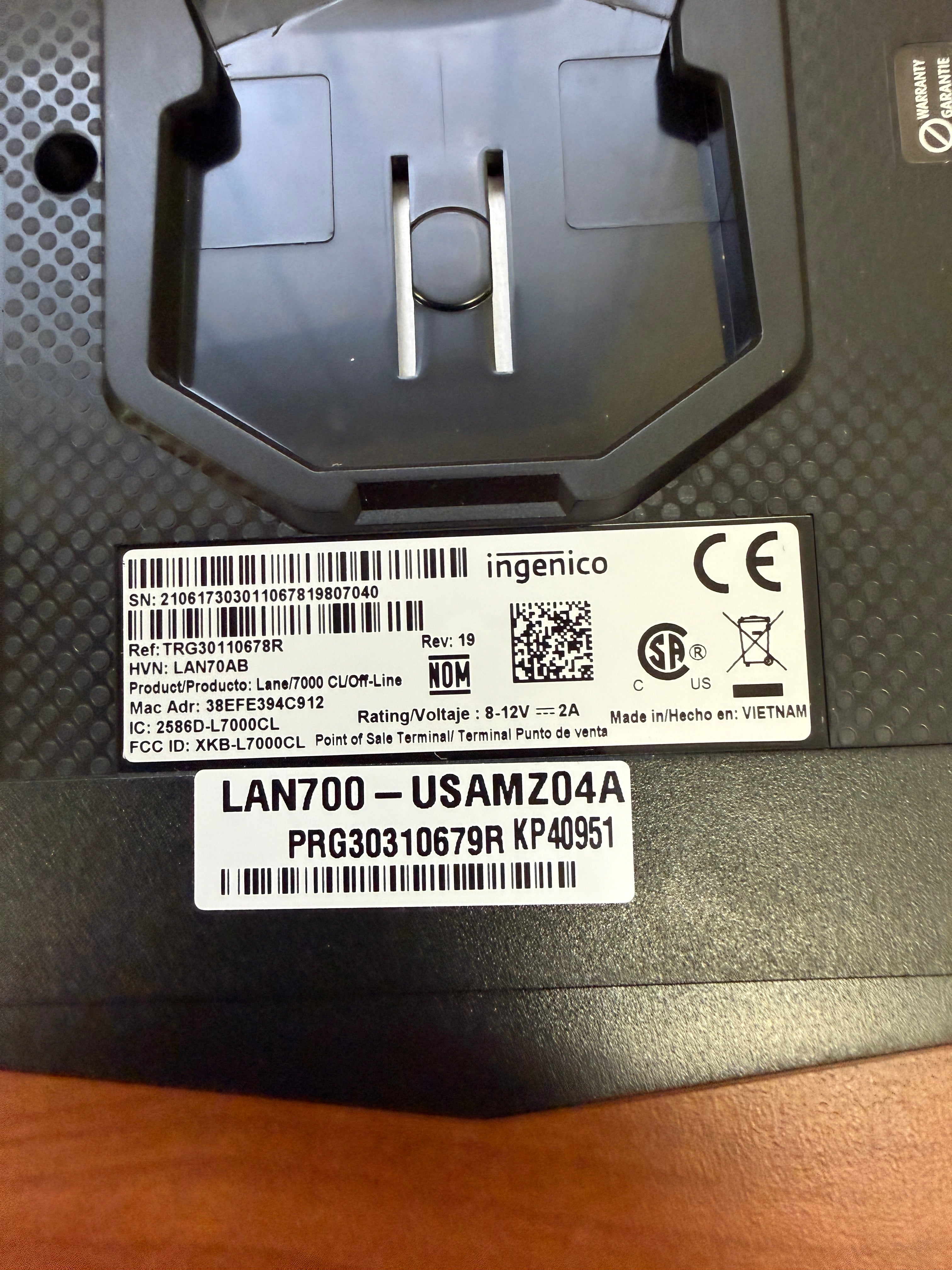 Lane 7000 Card Reader | Ingenico | Model # LAN700-USAMZ04A