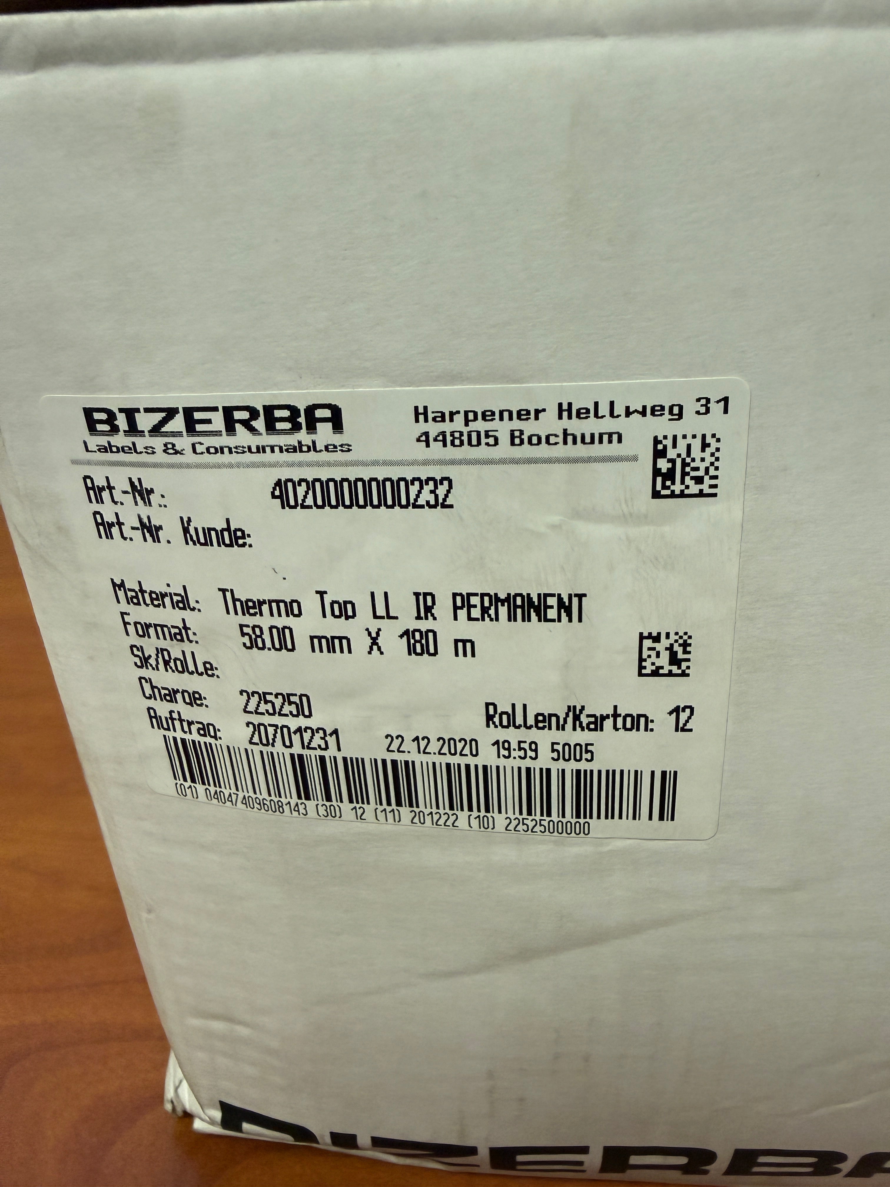 Thermal Paper Roll, Pack of 12 | Bizerba