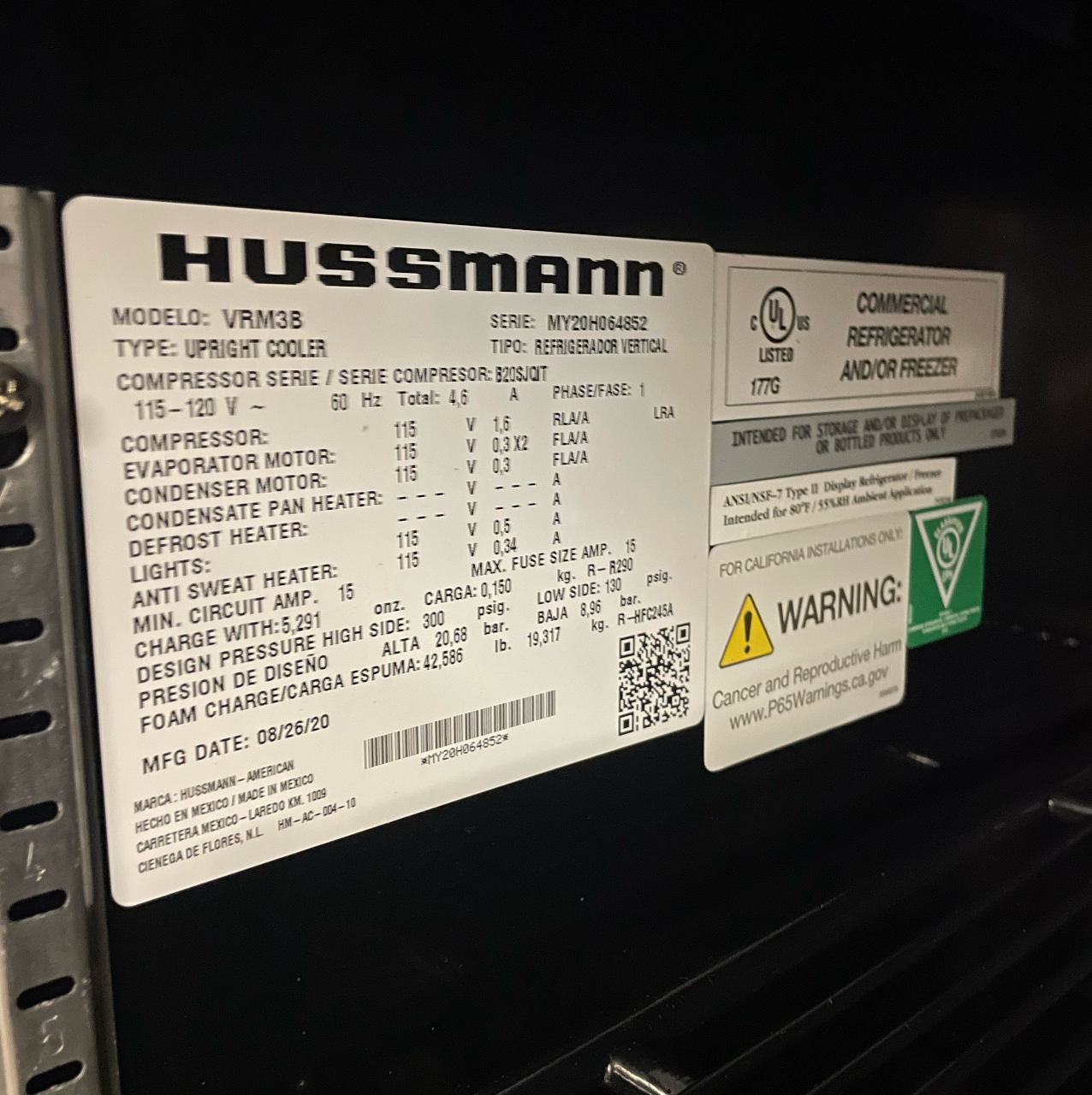 3 Door Glass Cooler | Hussman | Model # VRM3B | 115 Volt