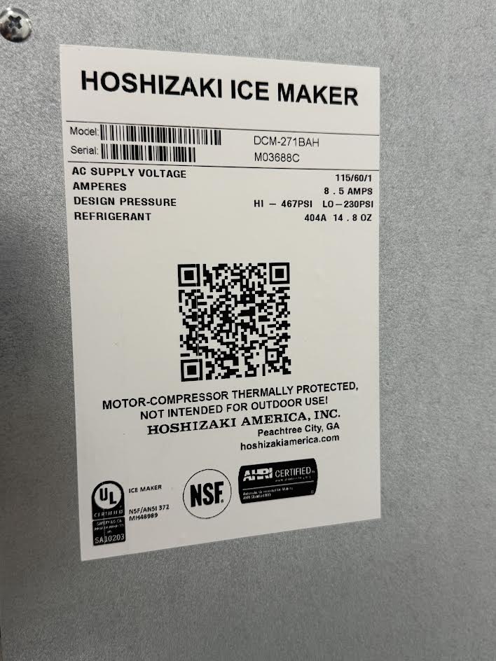 Ice Maker | Hoshizaki | Model # DMC-271BAH | 115 Volt