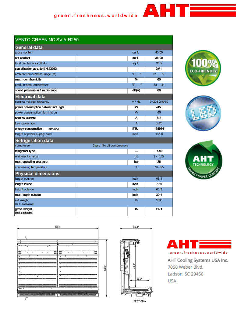 **NEW** Refrigerated Multideck Cases  | AHT | Model # Vento |  208 Volt