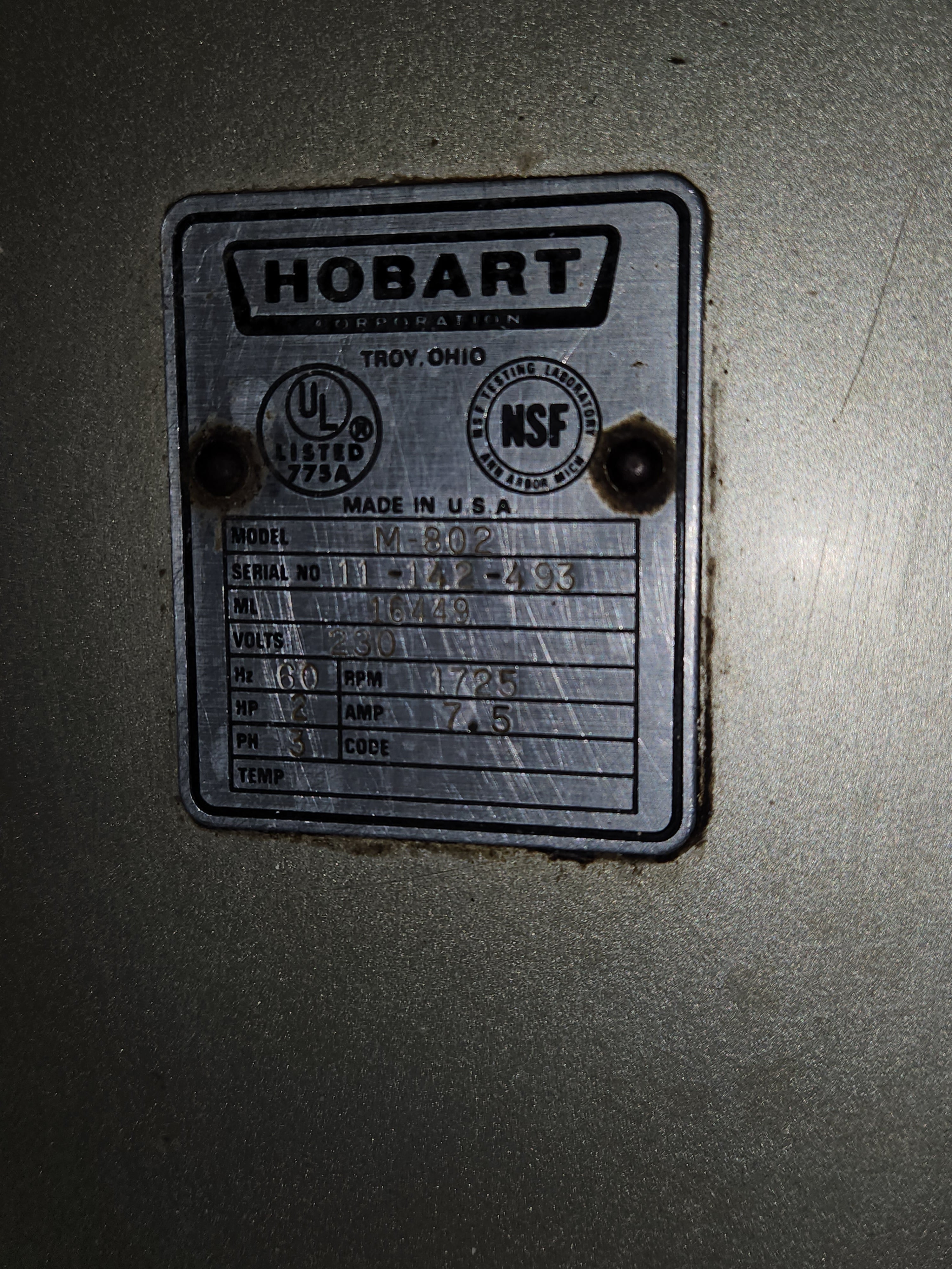 80QT Planetary Mixer | Hobart | Model # M-802 | 200 Volt