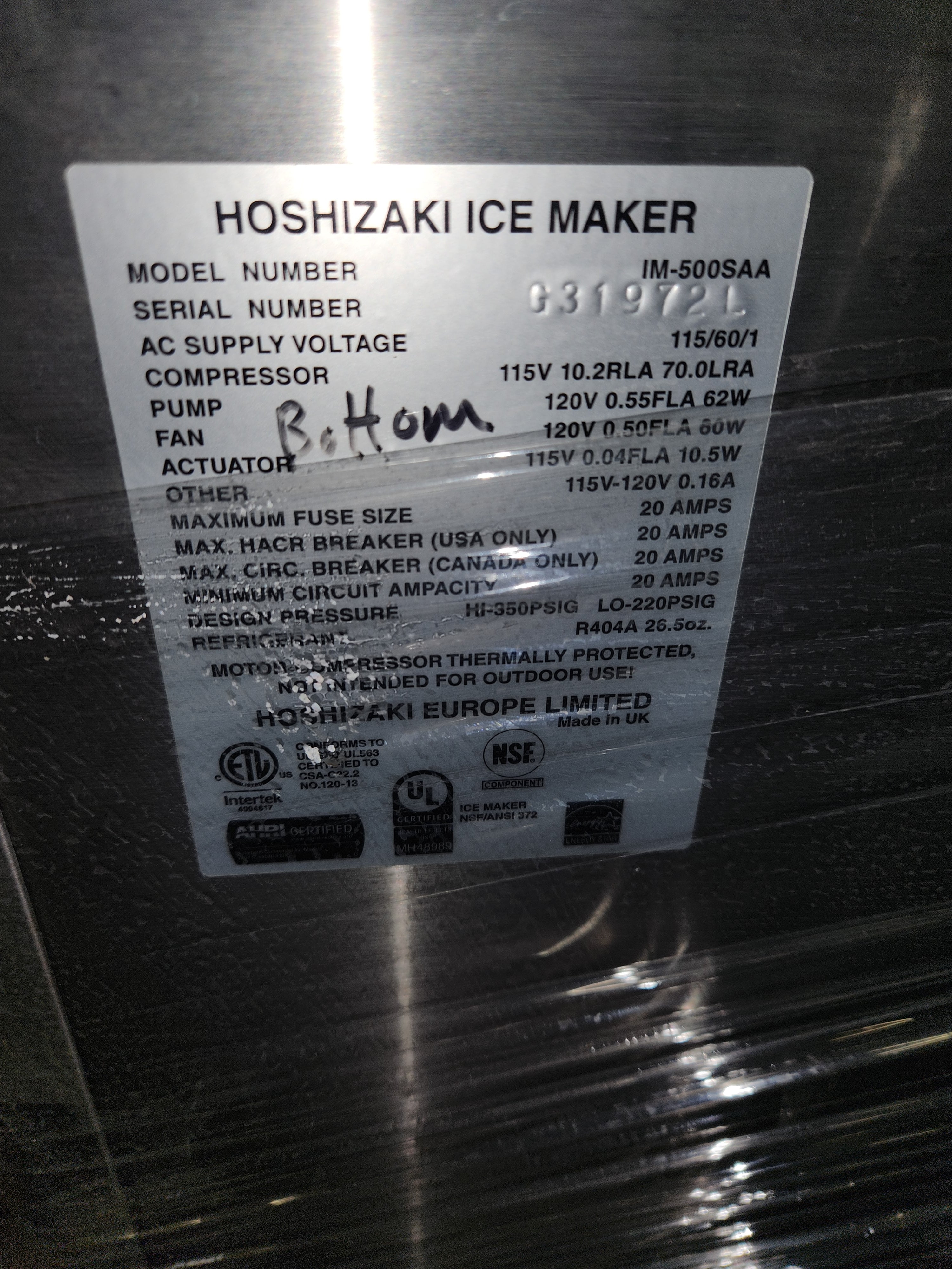 Ice Maker | Hoshizaki | Model # IM-500SAA | 115 Volt