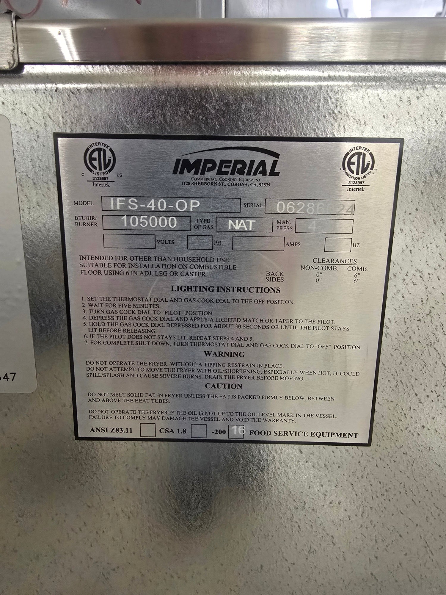 **NEW**Imperial | IFS-40-OP | Natural Gas | 40 LB Open Pot | Fryer