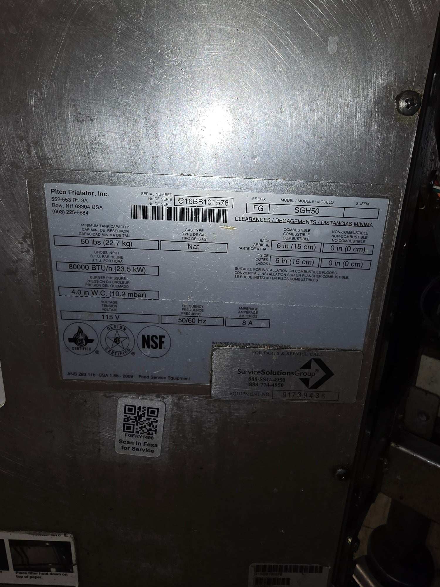 Gas Frying Station | Pitco | Model # SGH50 | NG / 115 Volt