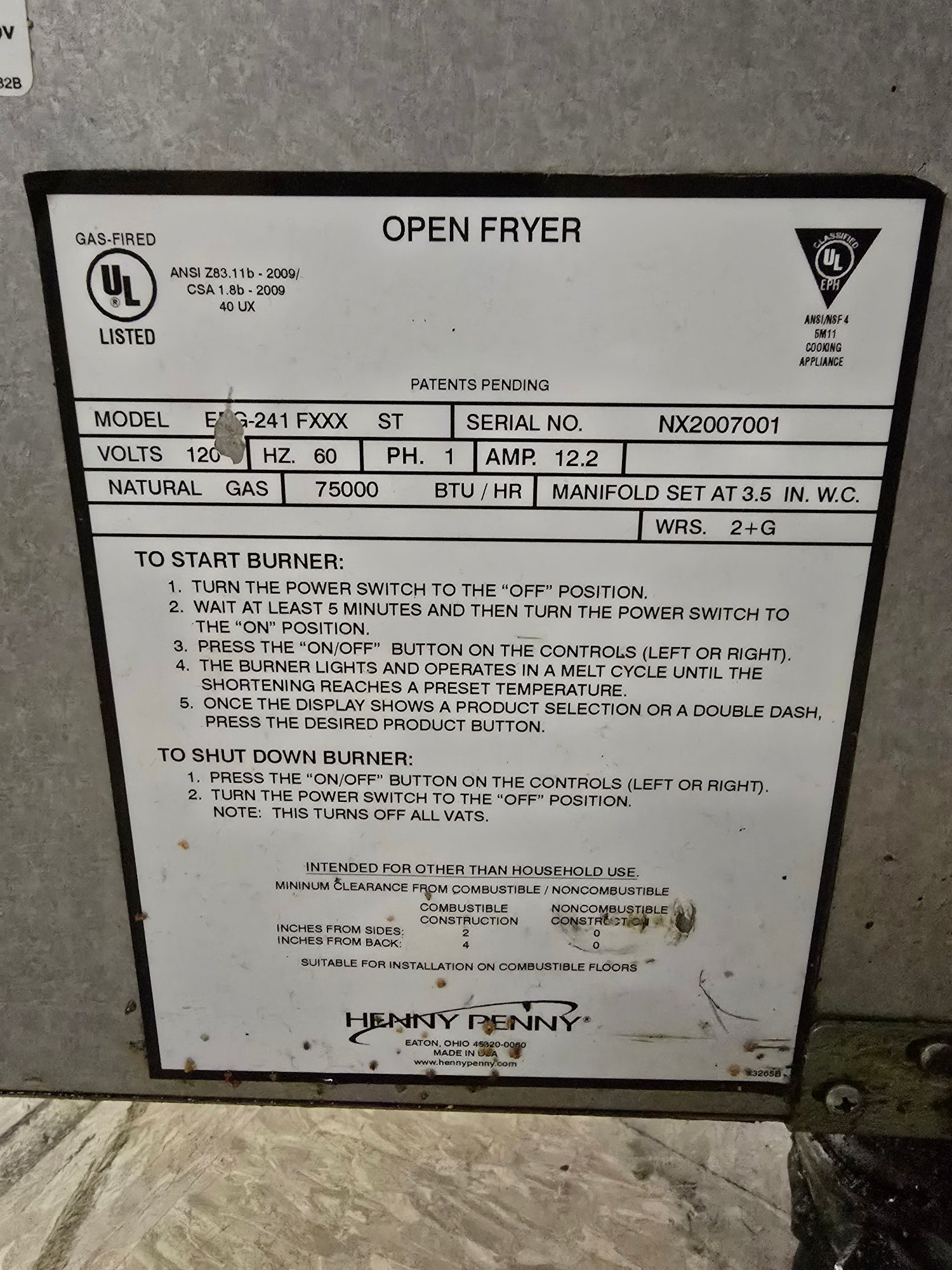 Open Well Fryer | Henny Penny | Model # EEG-241 | NG / 120 Volt