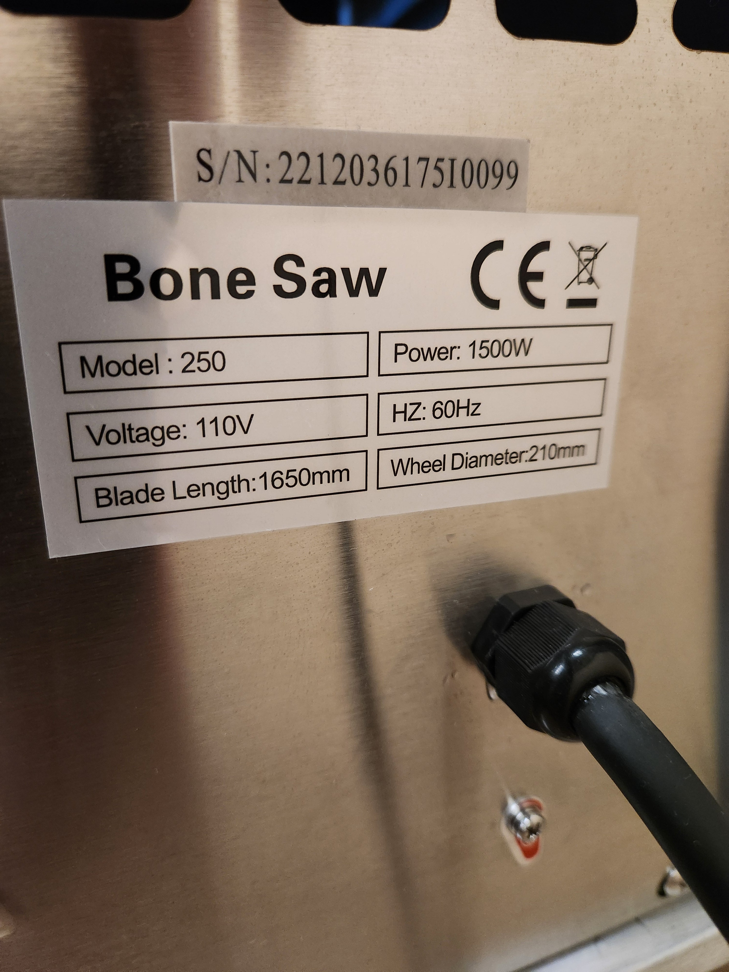 Bone Saw Machine | Vevor | Model # 250 | Ser: 221203617510099 | 110 Volt