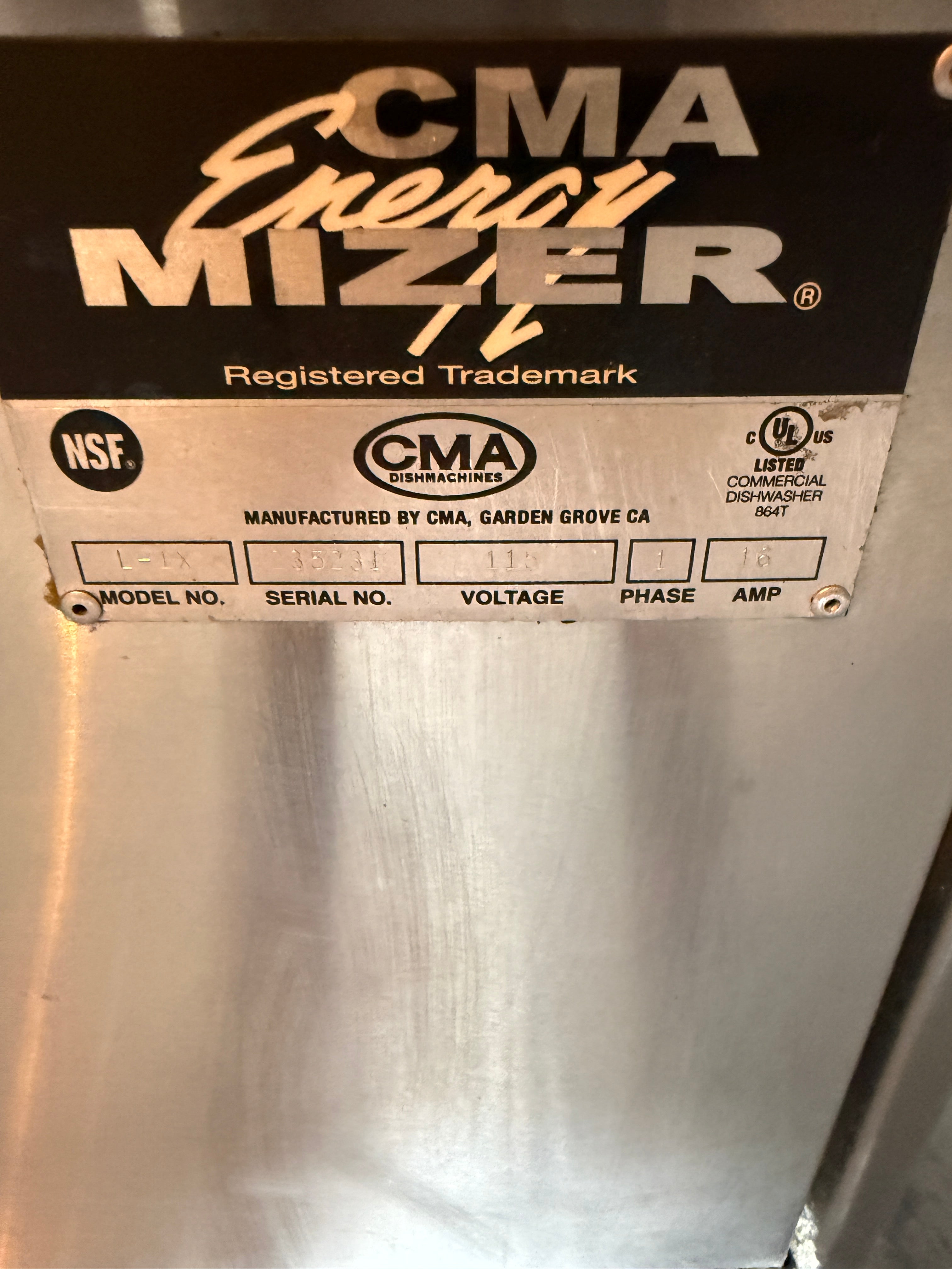Low Temp Undercounter Dish/Glass Washer | CMA | Model # L-1X |  115 Volt