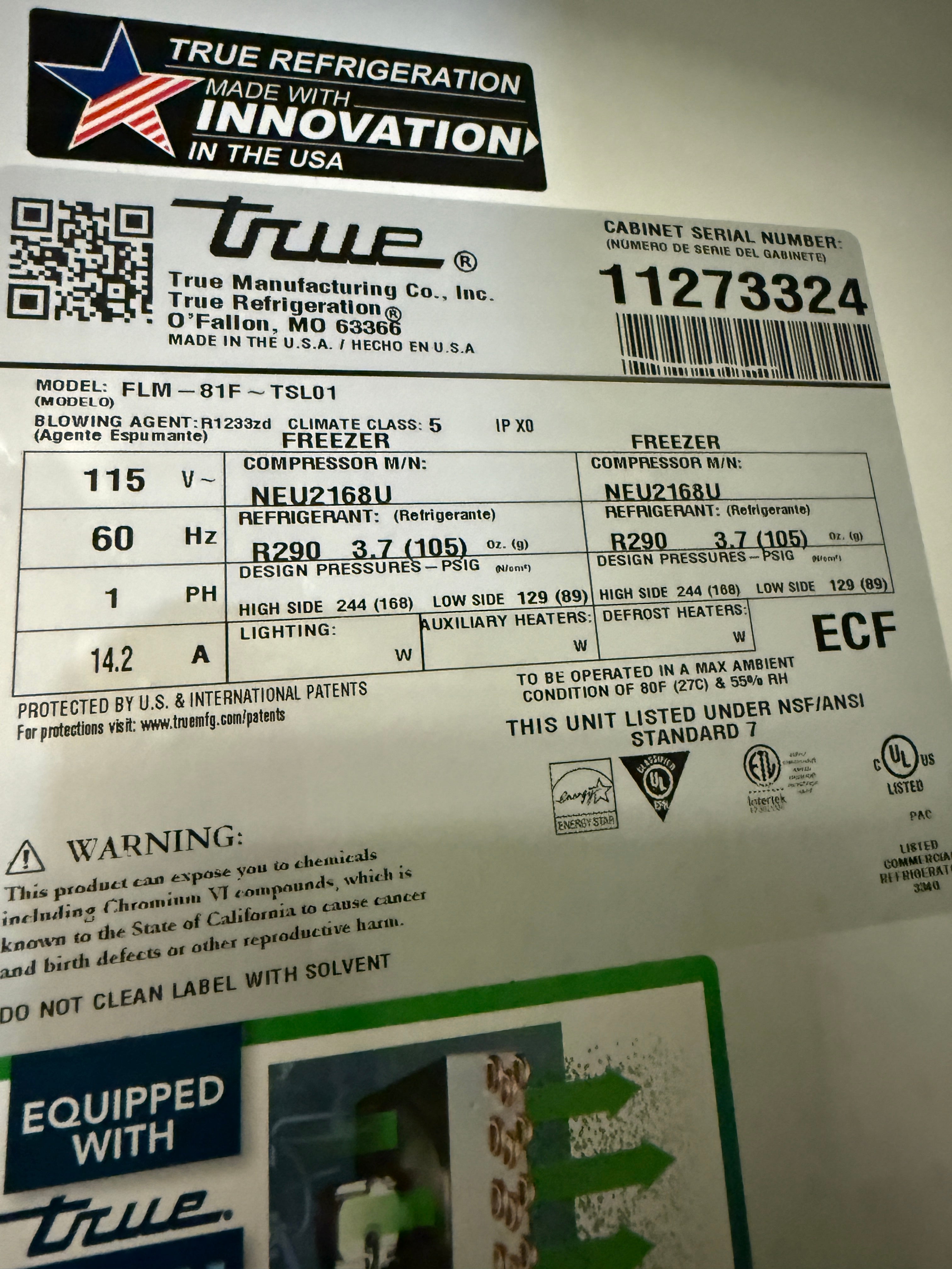 **NEW** Triple Door Freezer Merchandiser | True | Model # FLM-81F-TSL01 | 115 Volt