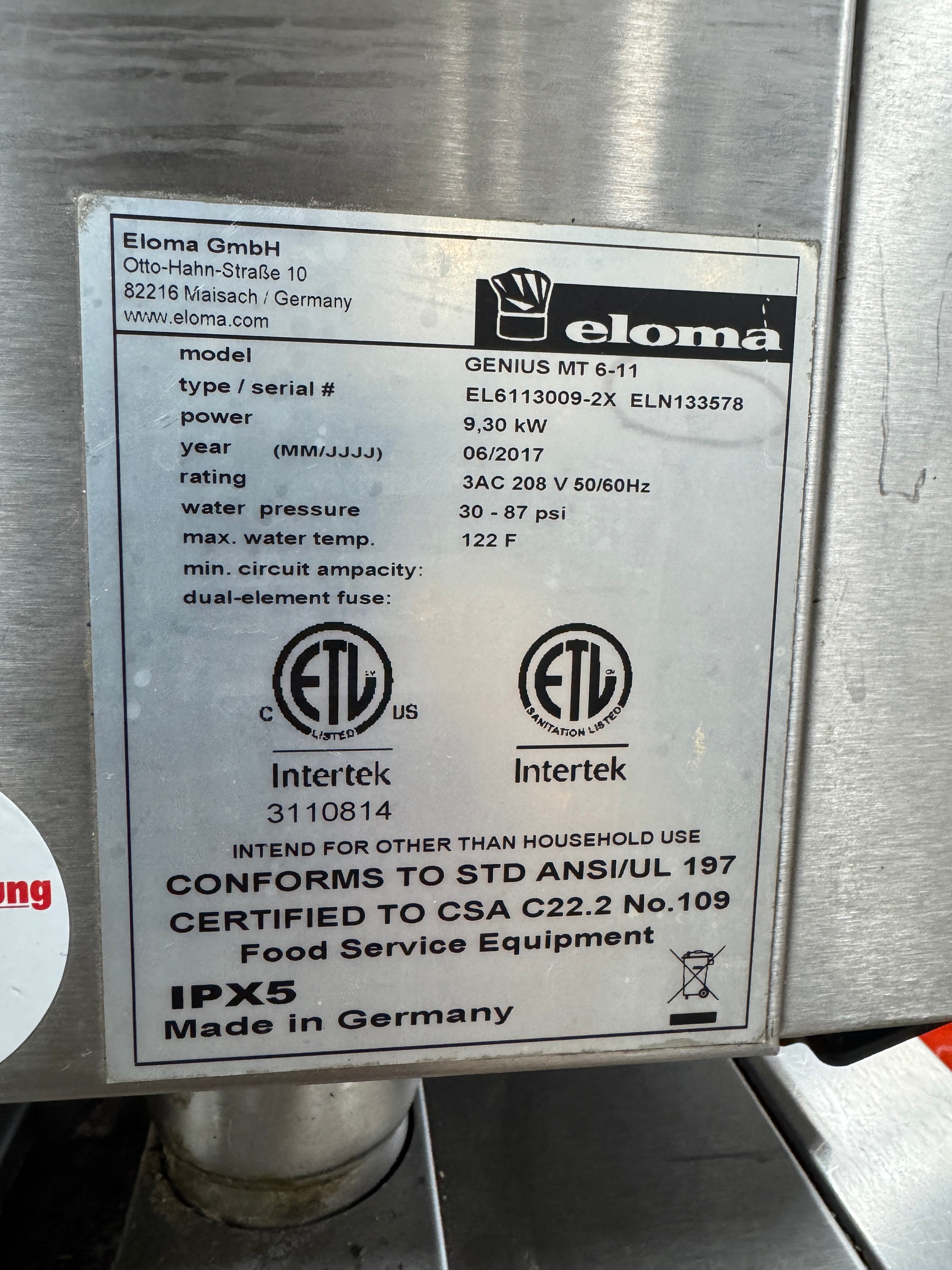 Double Stacked Combi Oven | Eloma | Model # Genius MT 6-11 | 208-240 Volt 3 phase