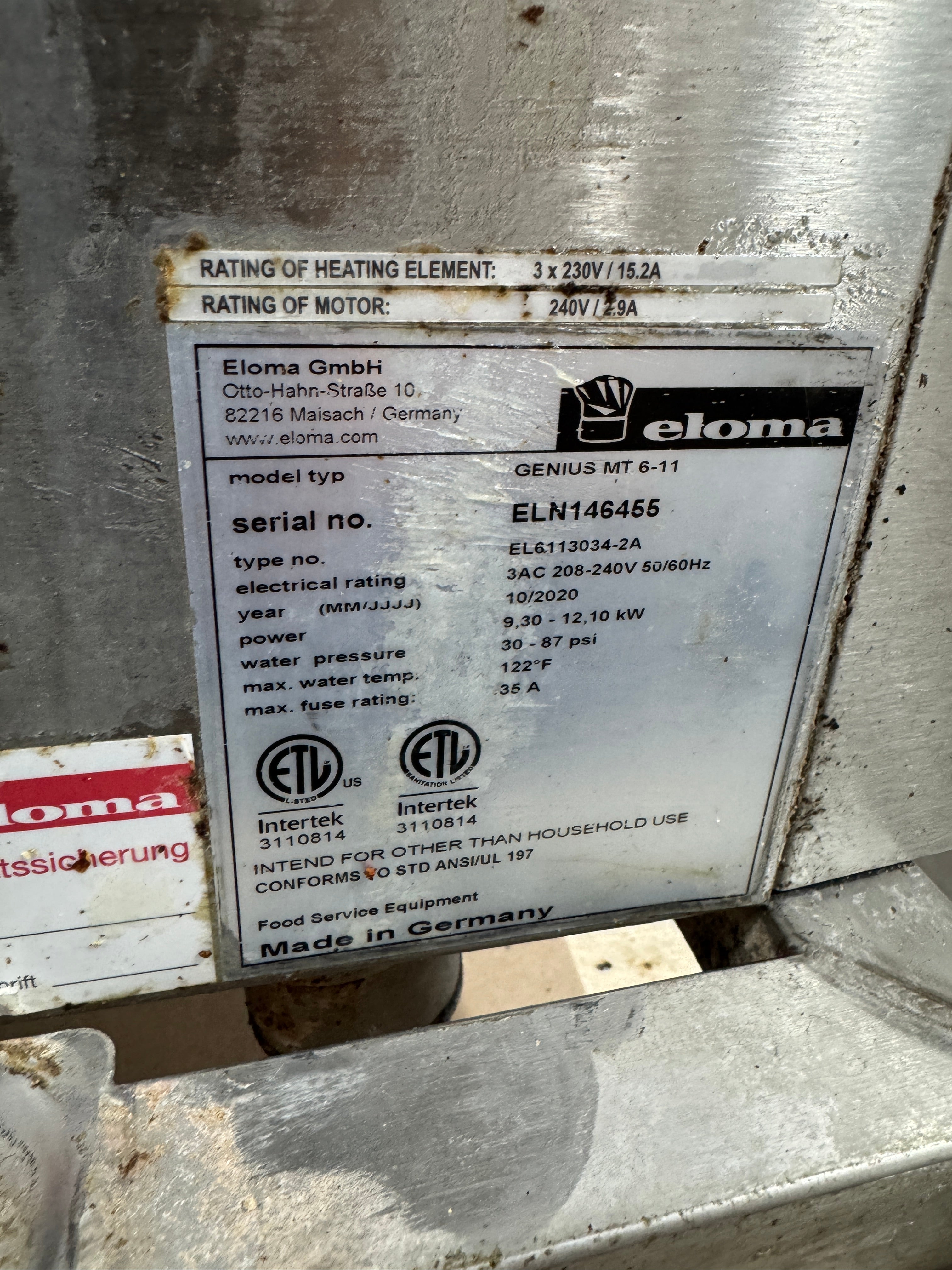 Double Stacked Combi Oven | Eloma | Model # Genius MT 6-11 | 208-240 Volt 3 phase