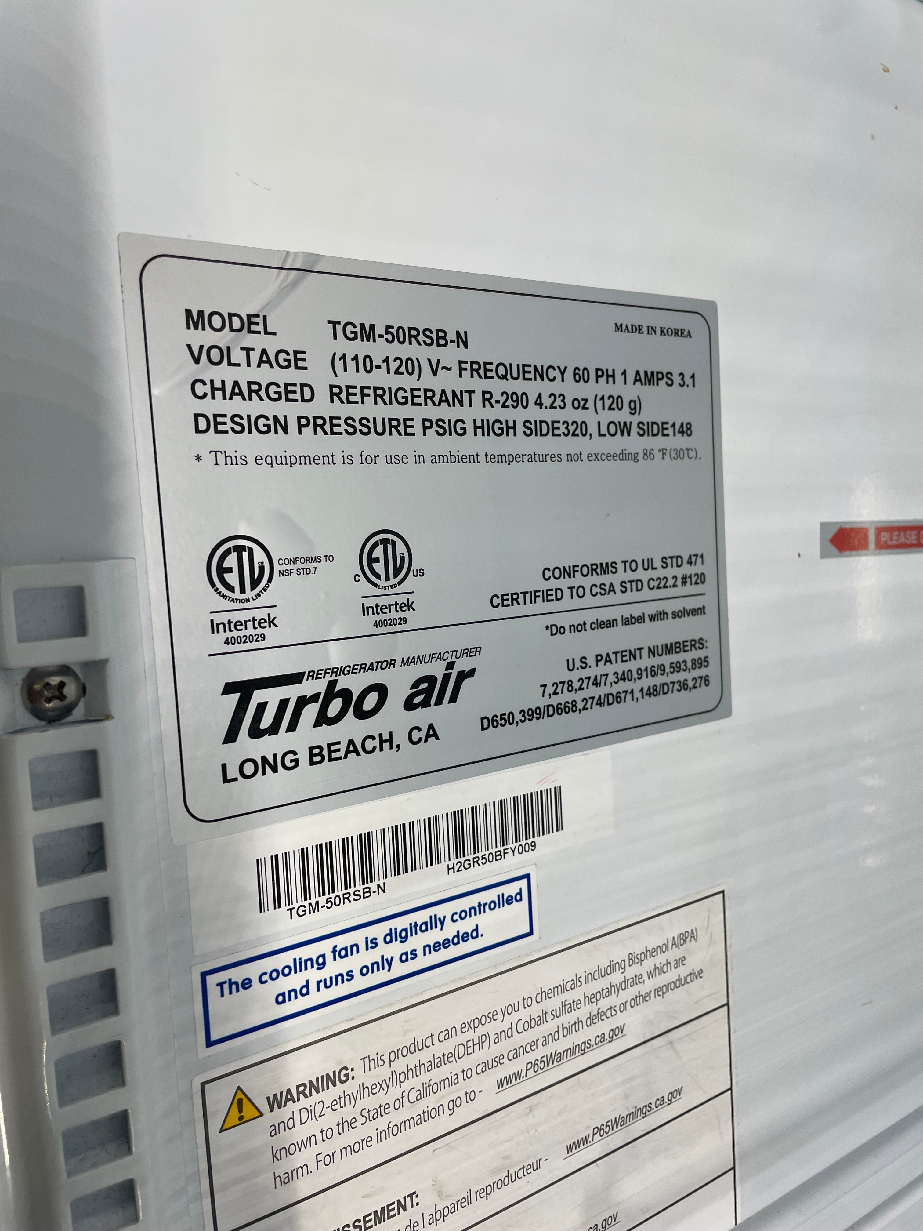 Turbo Cooler | Turbo Air | Model # TGM-50RSB-N | 120 Volts