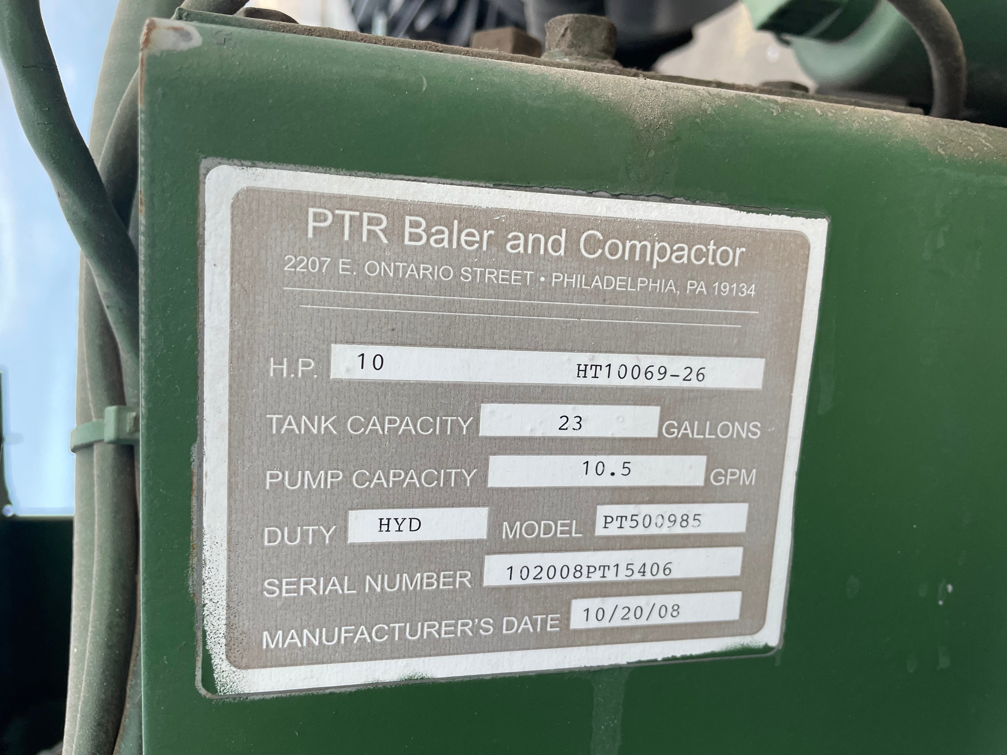 Baler and Compactor | PTR | Model # PT500985 | 230/460 Volts