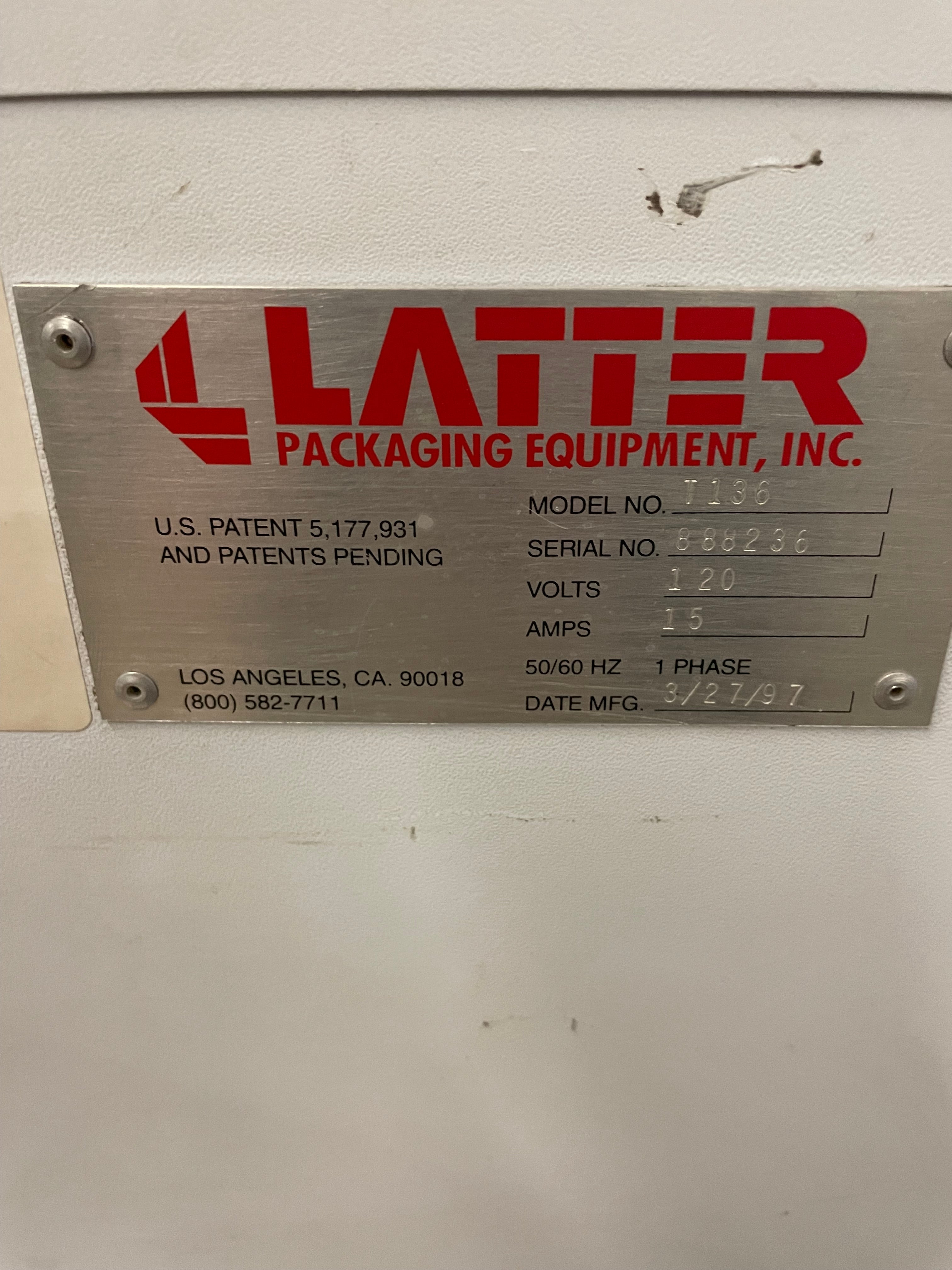 Packing Equipment | Latter Packaging Equipment, Inc | Model # T136 | T136