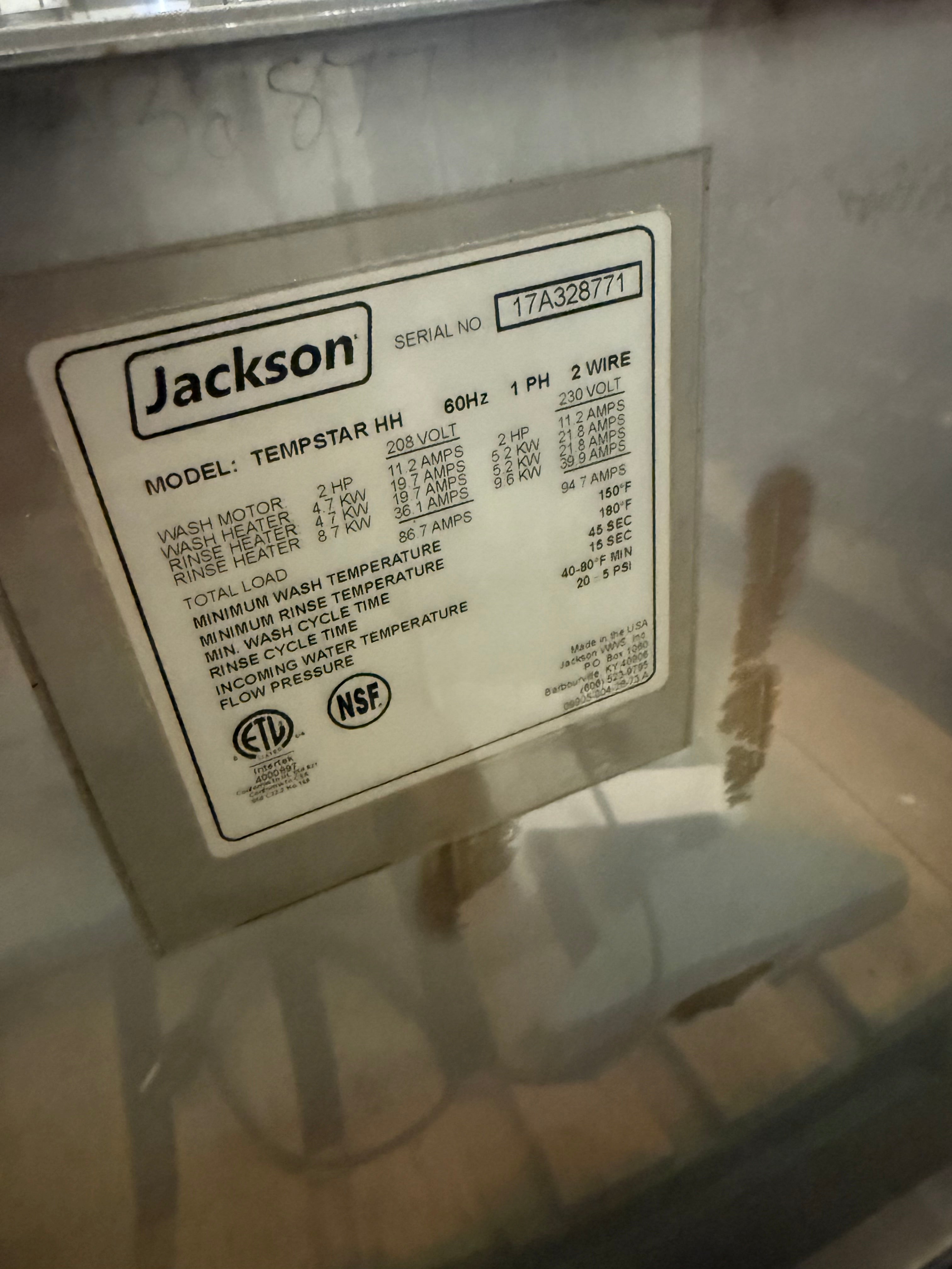 Dishwasher | Jackson | Model # Tempstar HH | 208/230 Volt