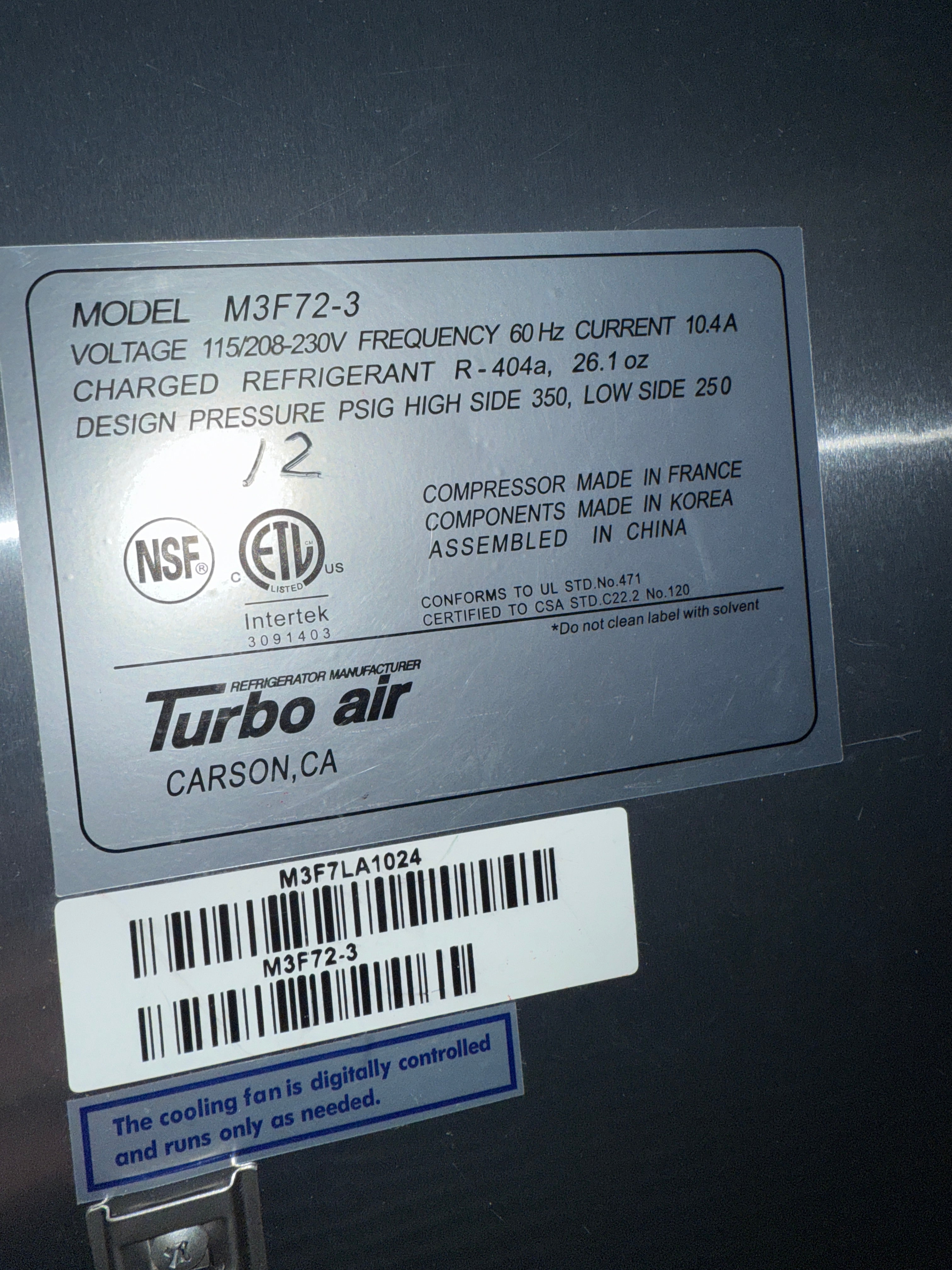 Freezer, Triple Door | Turbo Air | Model # M3R72-3 | 120-240VOlt