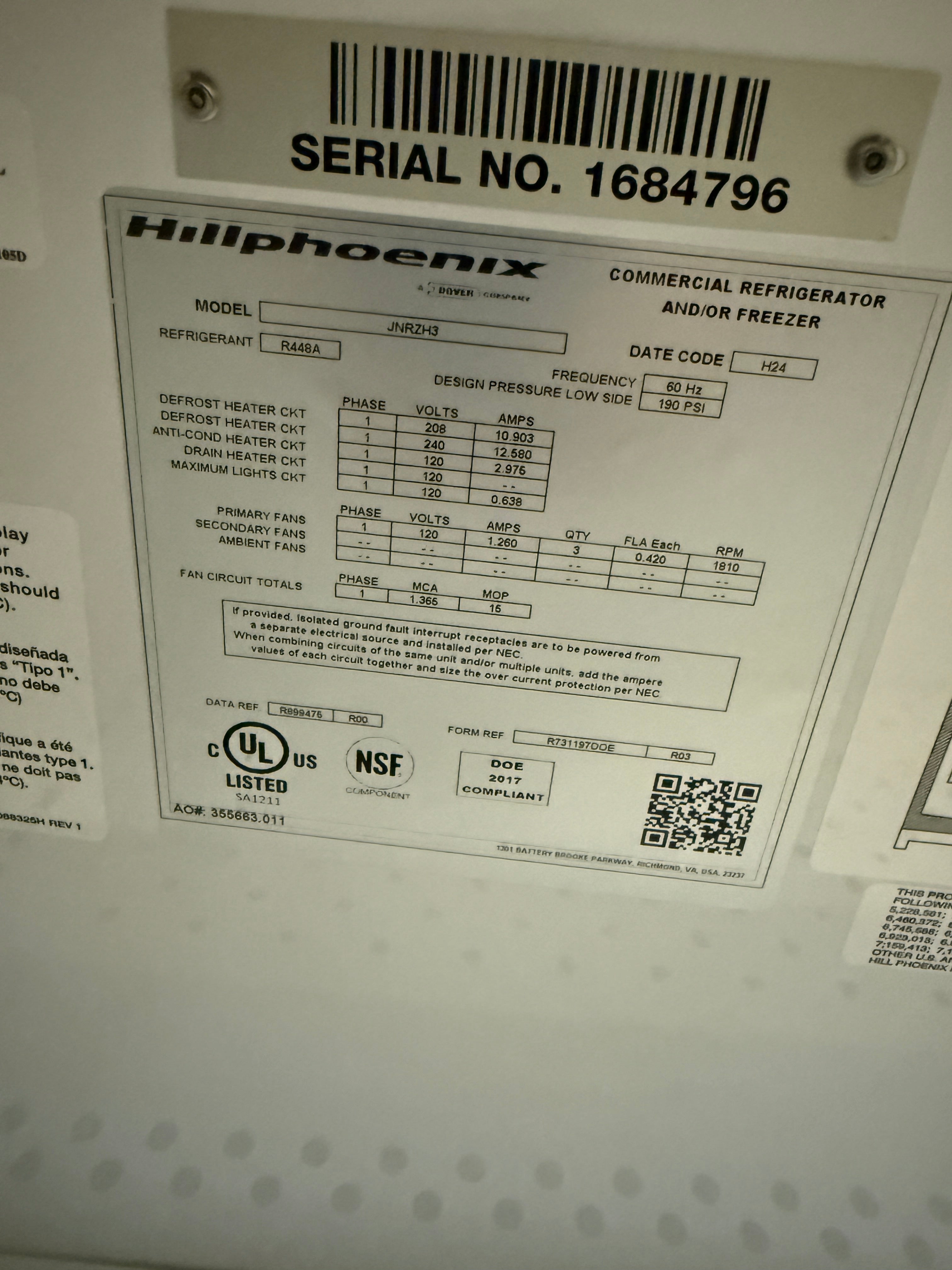 Low Temp Remote Cooled Merchandiser 2024 (NEW) | Hillphoenix | Model # JNRZH3 |  240 Volt Single Phase