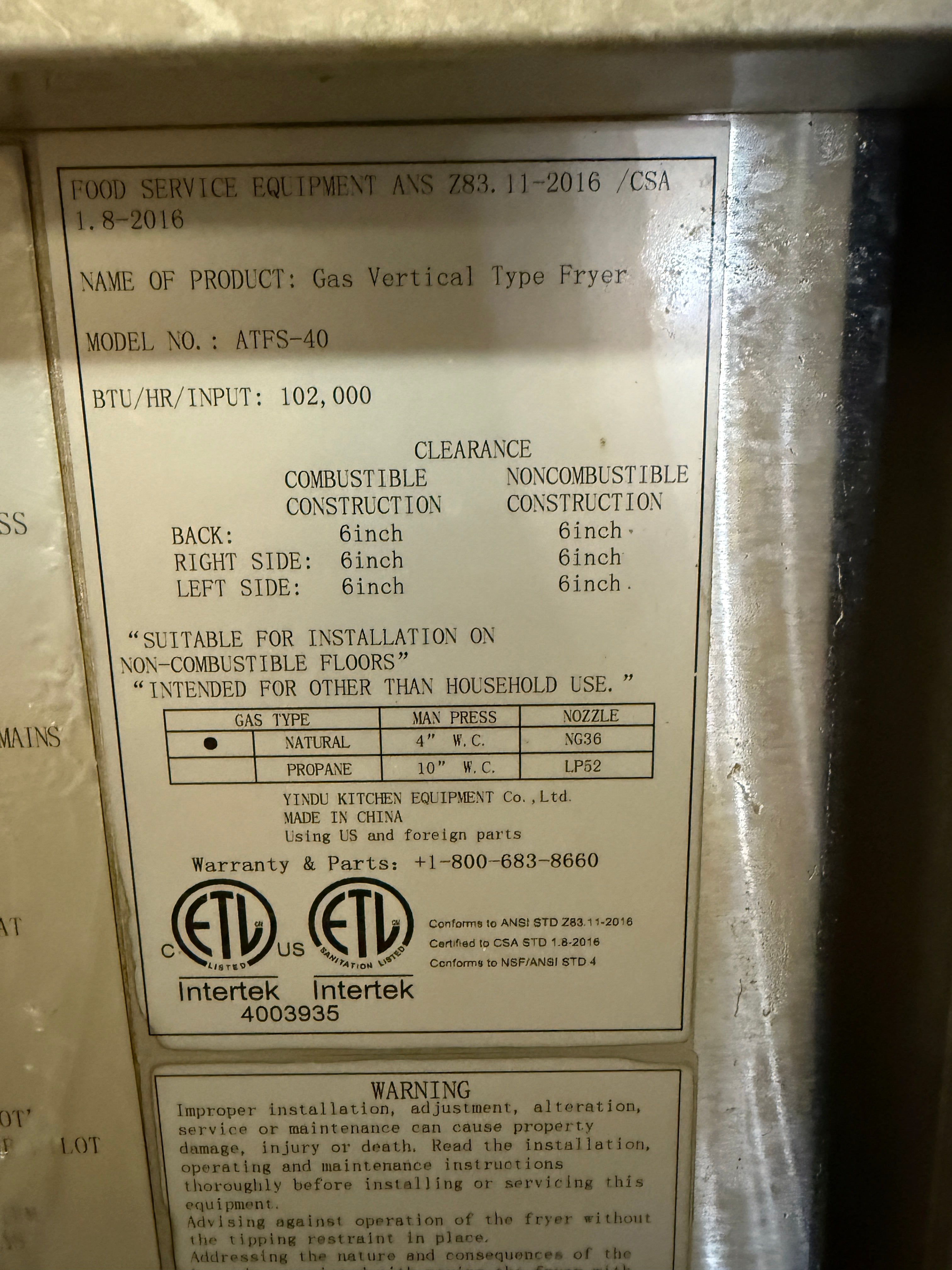 Fryer | ATOSA | Model # ATFS-40 | NG