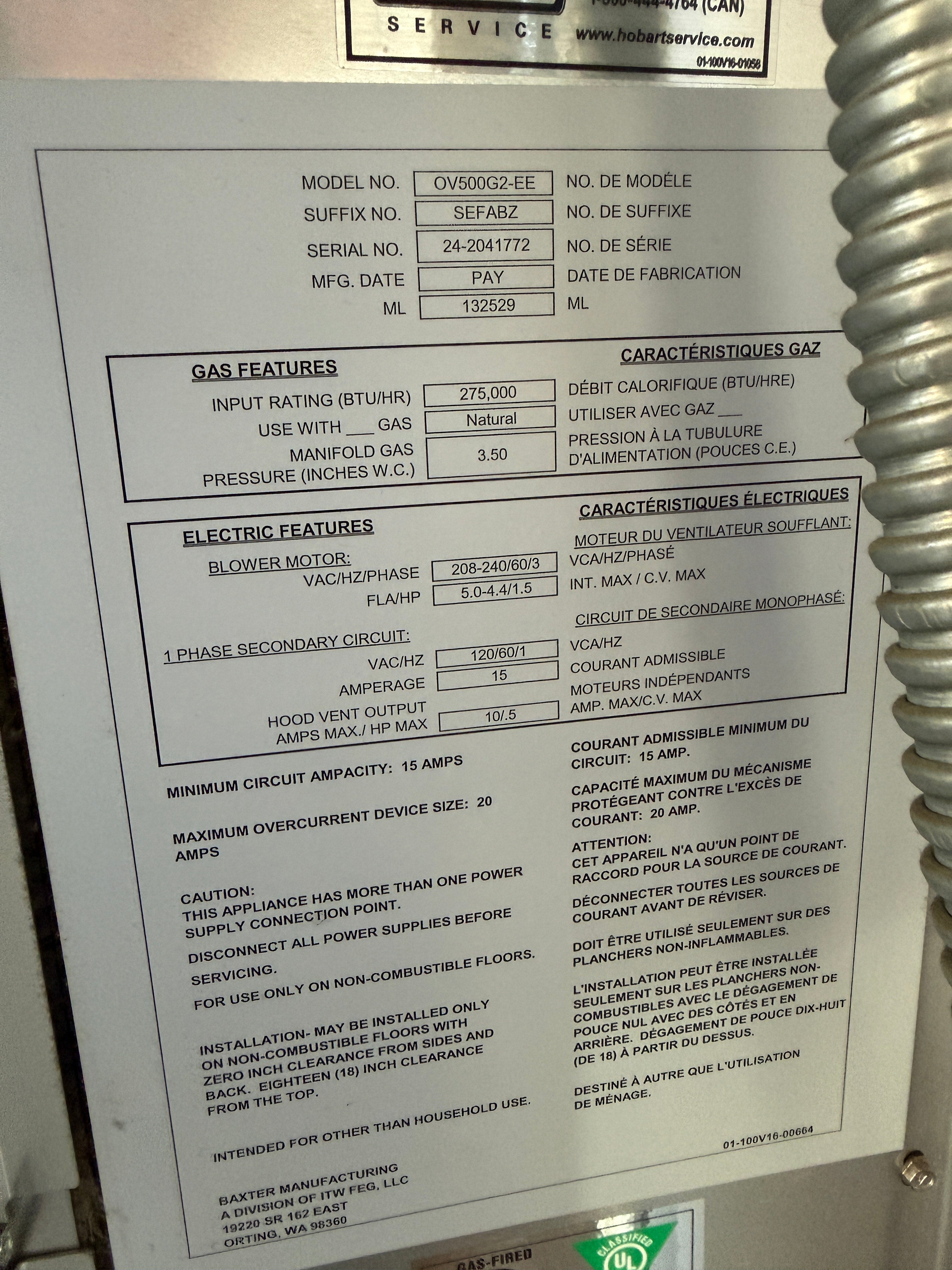 Double Rack Oven(2022) | Hobart | Model # OV5002-EE | NG and 240 Volt 3 Phase