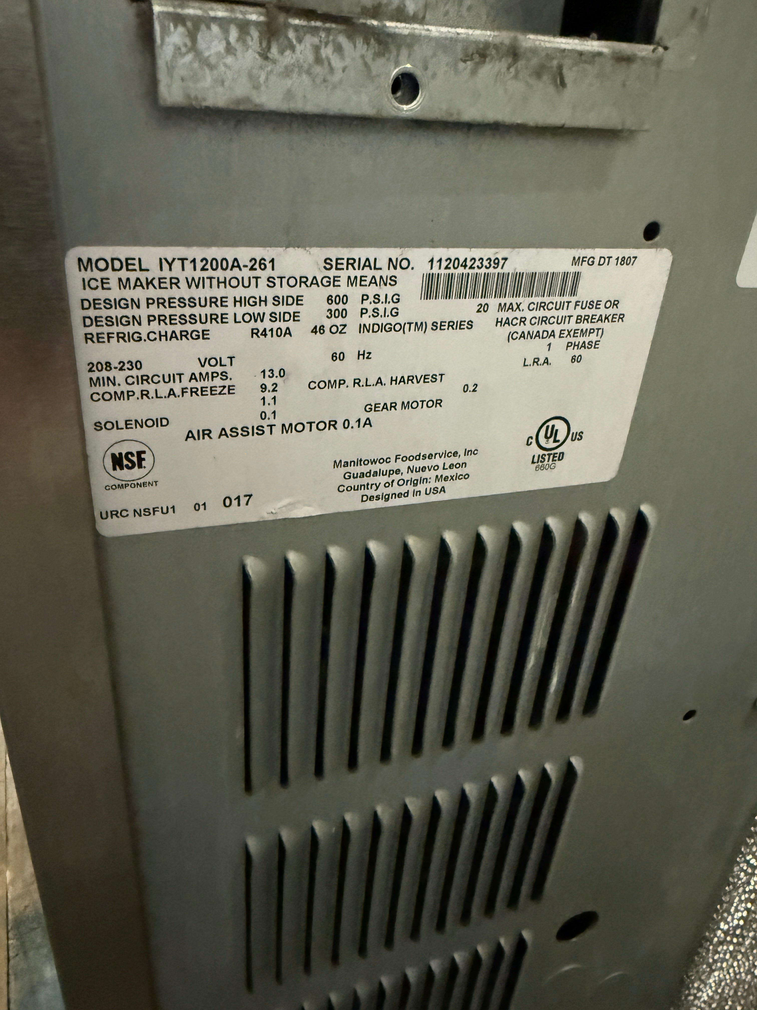 Ice Head | Manitowoc | Model # IYT1200A-261 | 208/230 Volts Single Phase